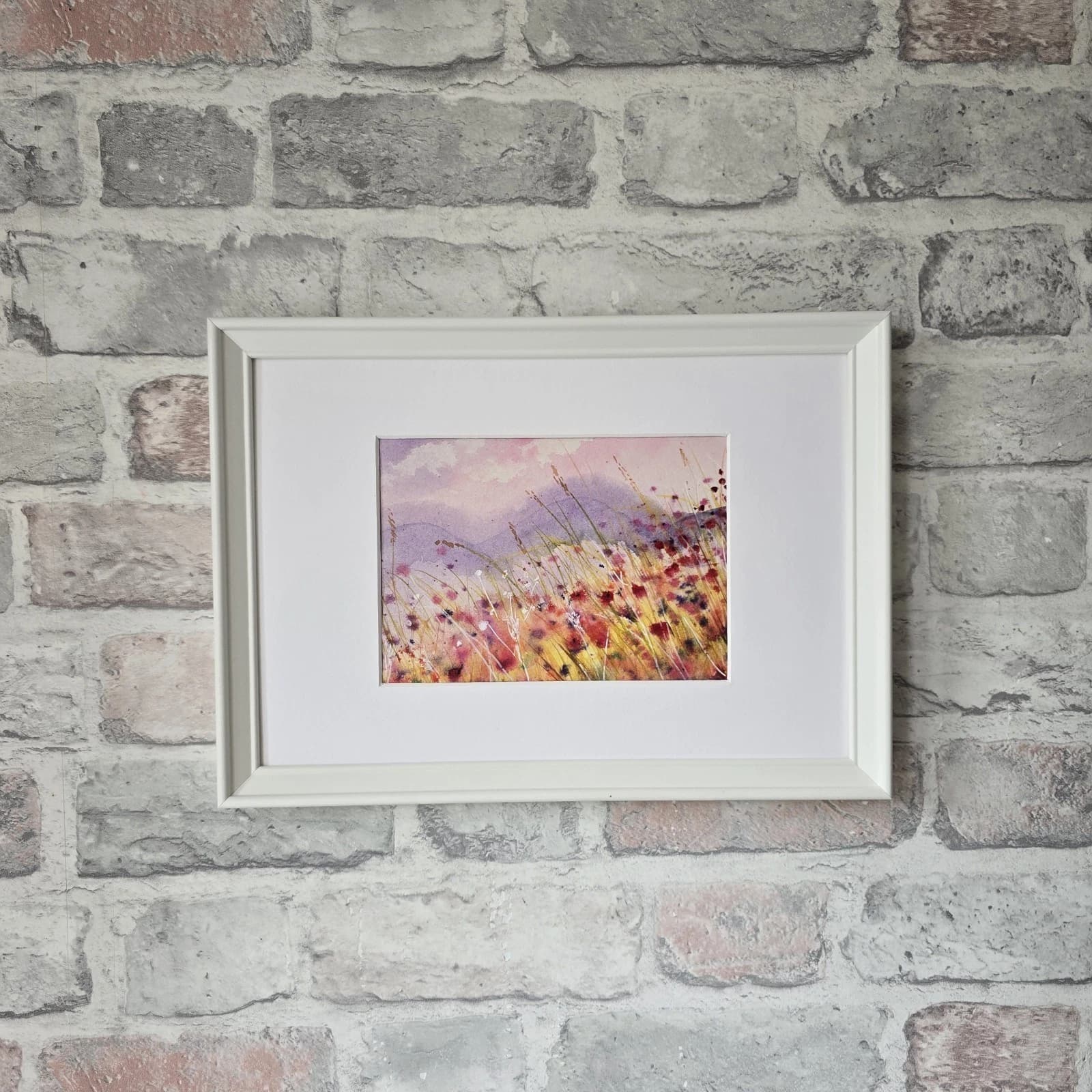 Small Landscape Hills Wildflowers Sunny Watercolour Painting Framed thumbnail 6