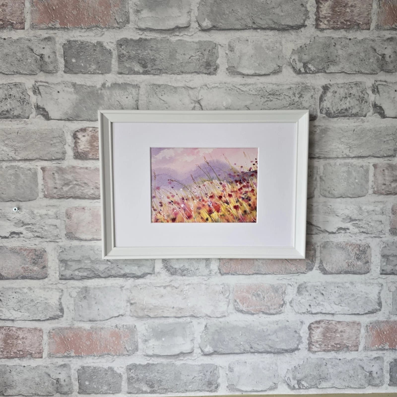 Small Landscape Hills Wildflowers Sunny Watercolour Painting Framed thumbnail 7
