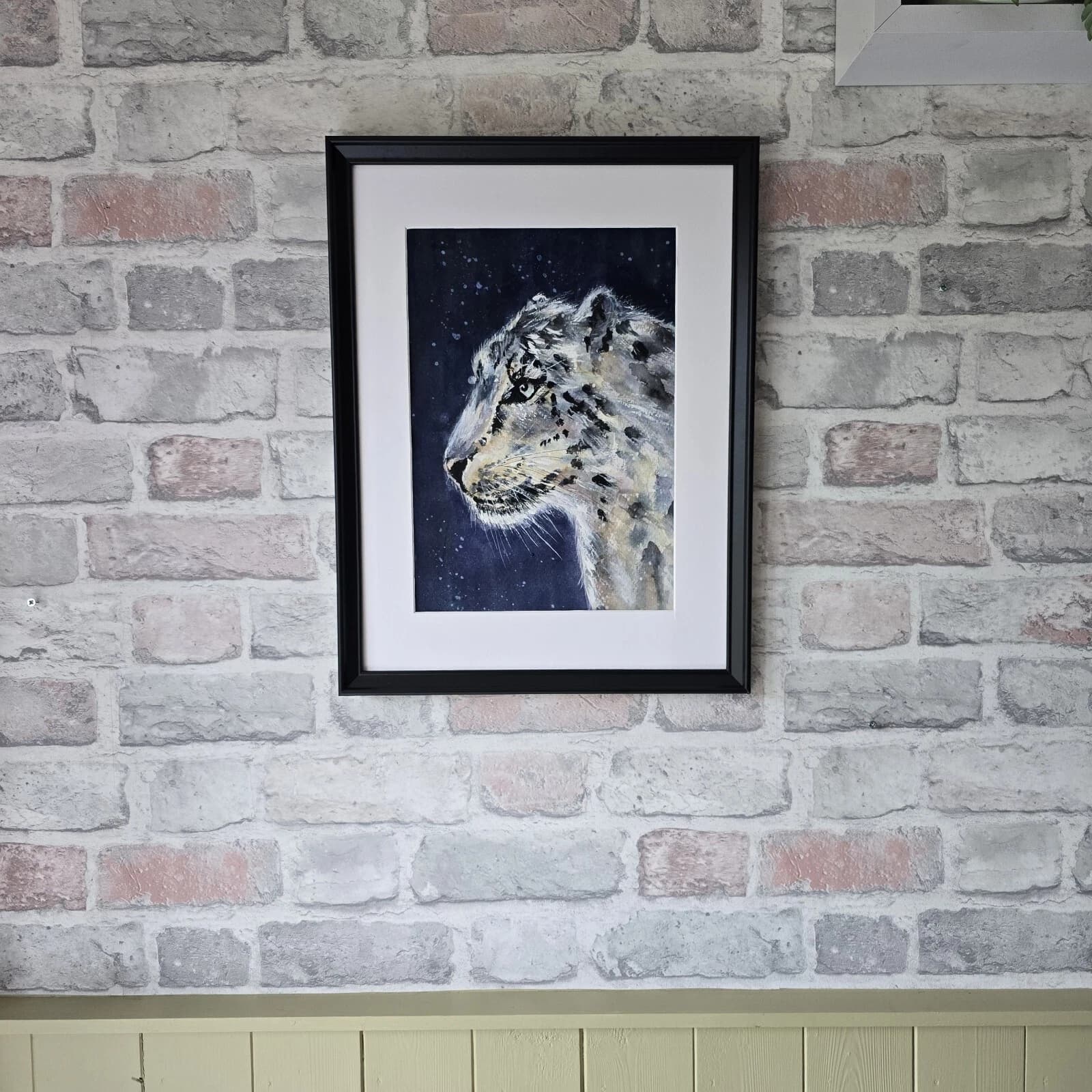 Snow Leopard Dramatic Watercolour Painting Framed thumbnail 5