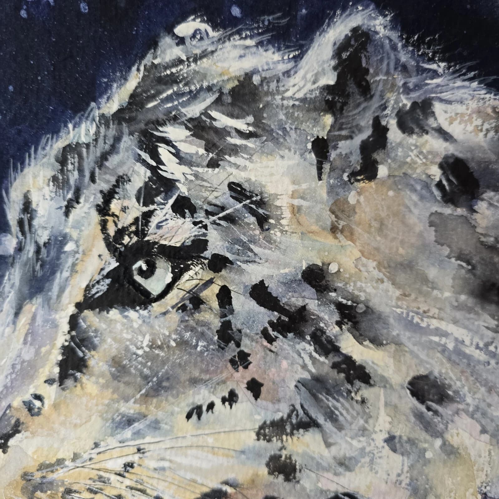 Snow Leopard Dramatic Watercolour Painting Framed thumbnail 7