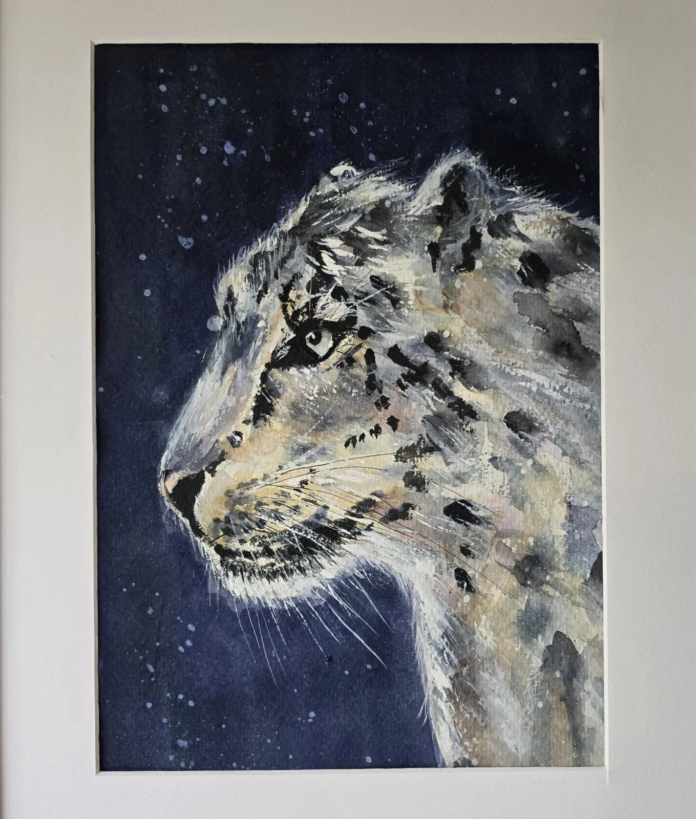 Snow Leopard Dramatic Watercolour Painting Framed thumbnail 10