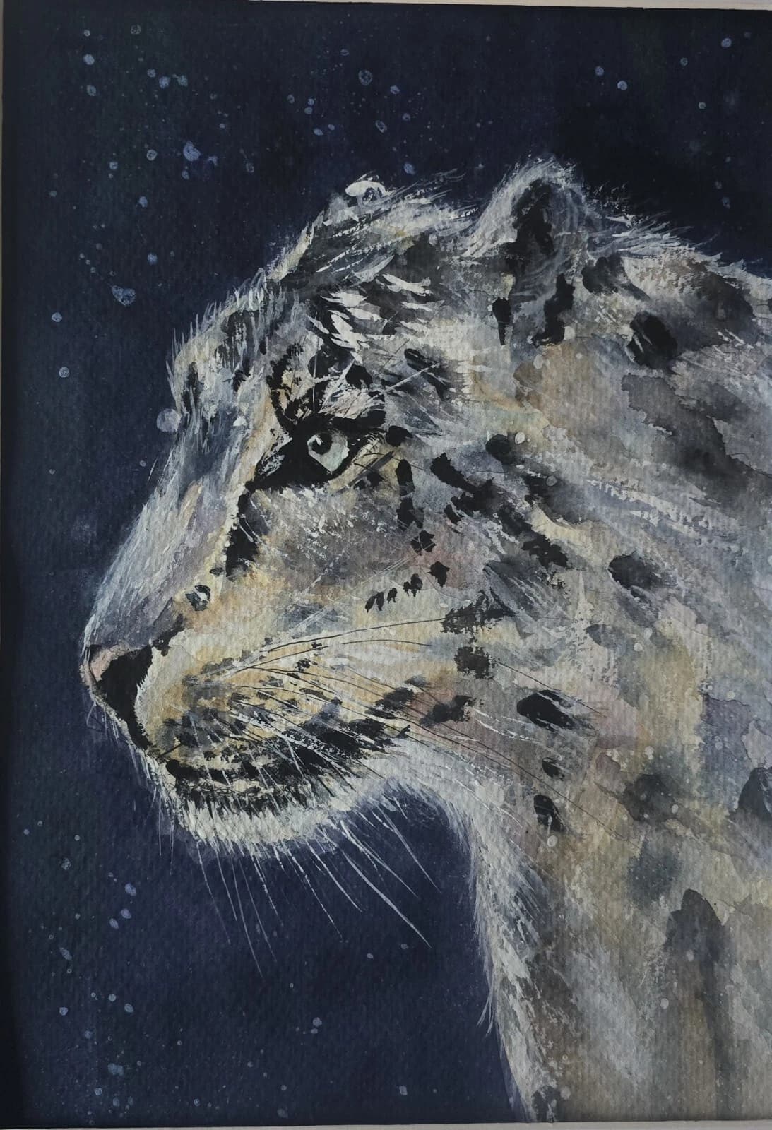 Snow Leopard Dramatic Watercolour Painting Framed