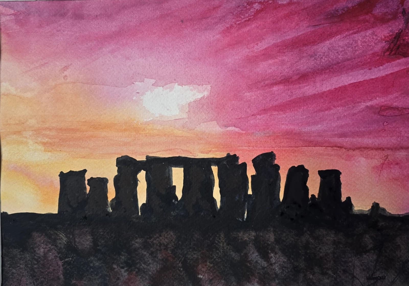 Stonehenge Sunrise Summer Solstice Watercolour Painting thumbnail 11