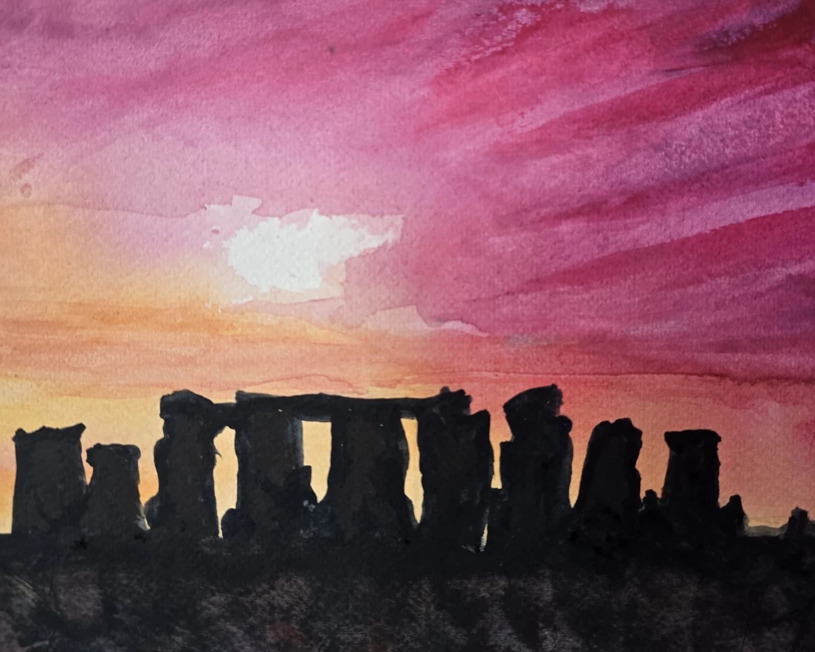 Stonehenge Sunrise Summer Solstice Watercolour Painting thumbnail 12