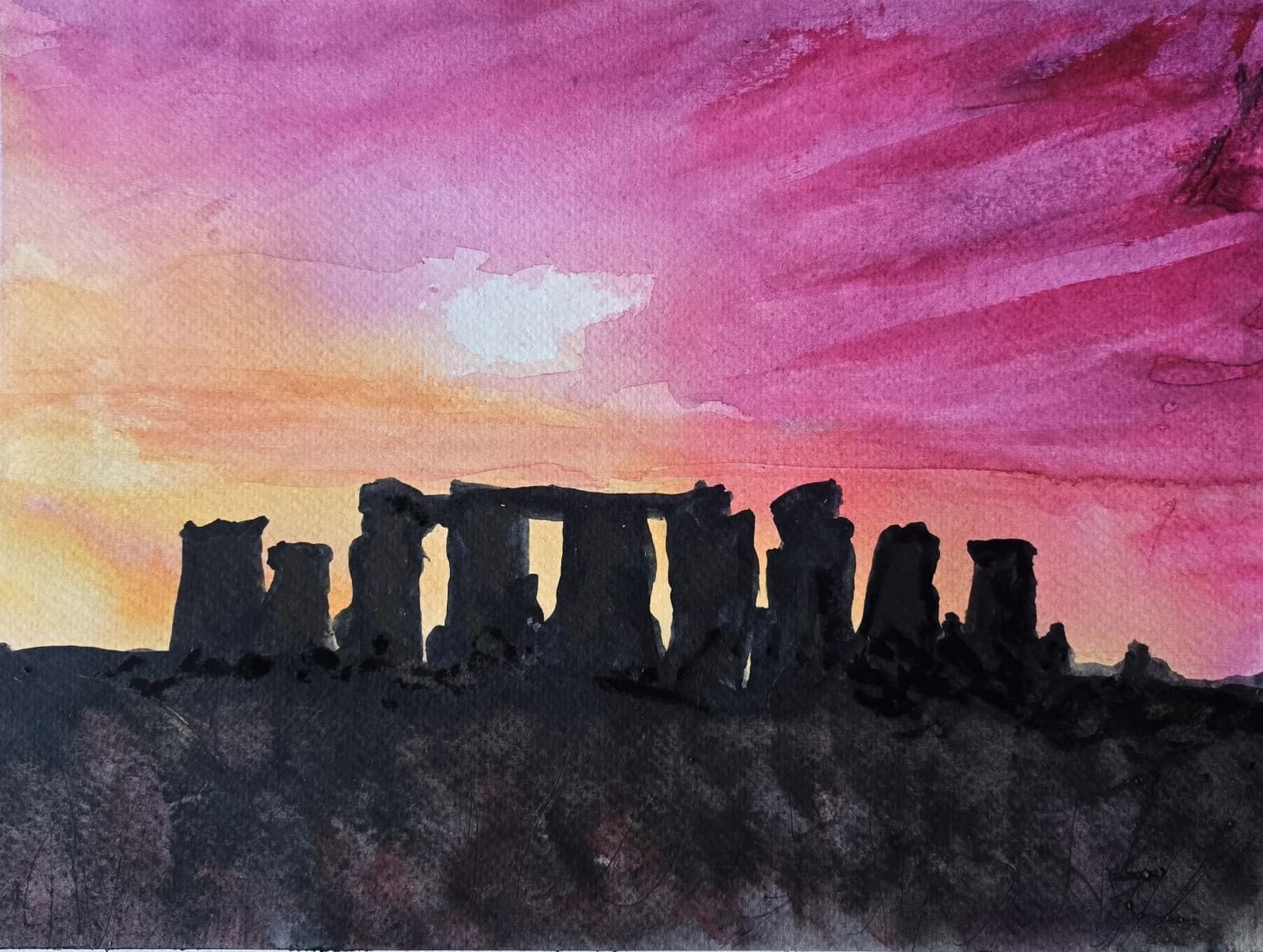 Stonehenge Sunrise Summer Solstice Watercolour Painting thumbnail 6