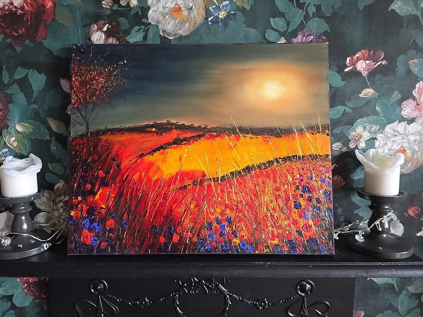 Sunset, Floral, Tree, Landscape, Contemporary Painting thumbnail 3