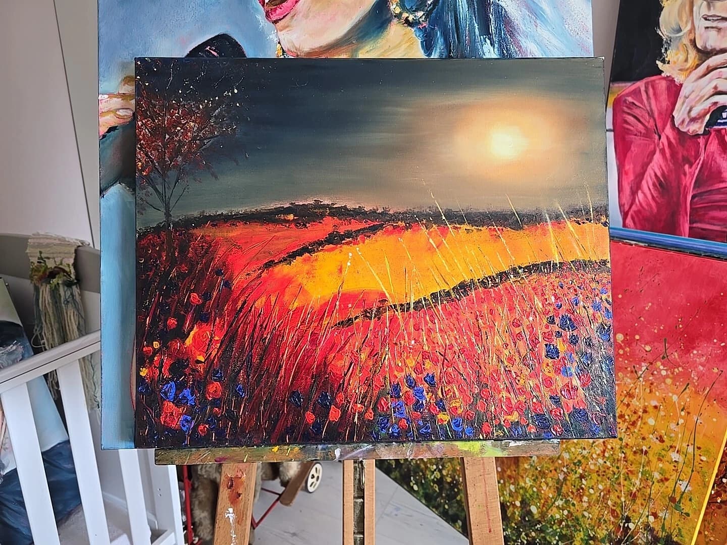 Sunset, Floral, Tree, Landscape, Contemporary Painting thumbnail 7