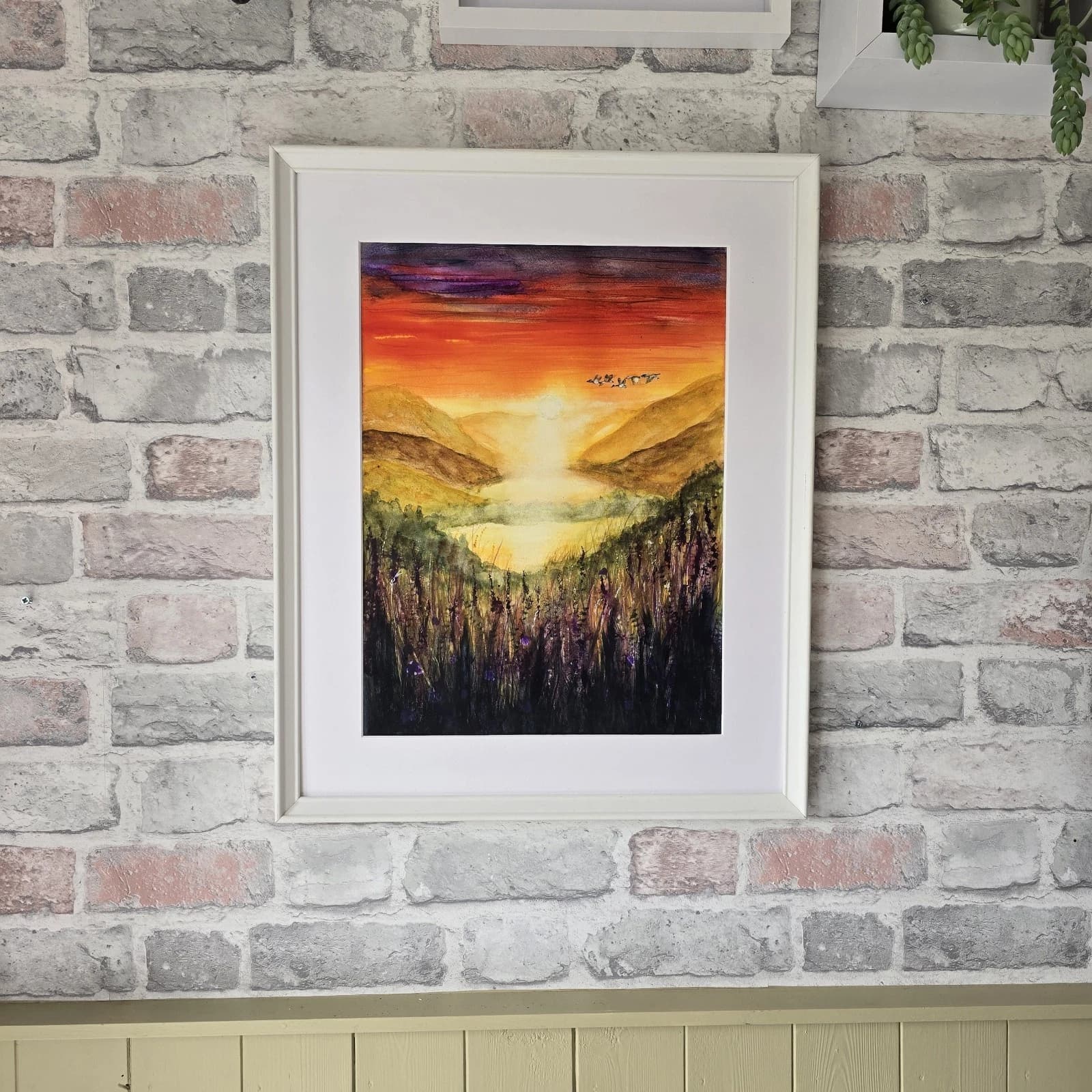 Sunset Highland Landscape Watercolour Painting Birds Framed thumbnail 7