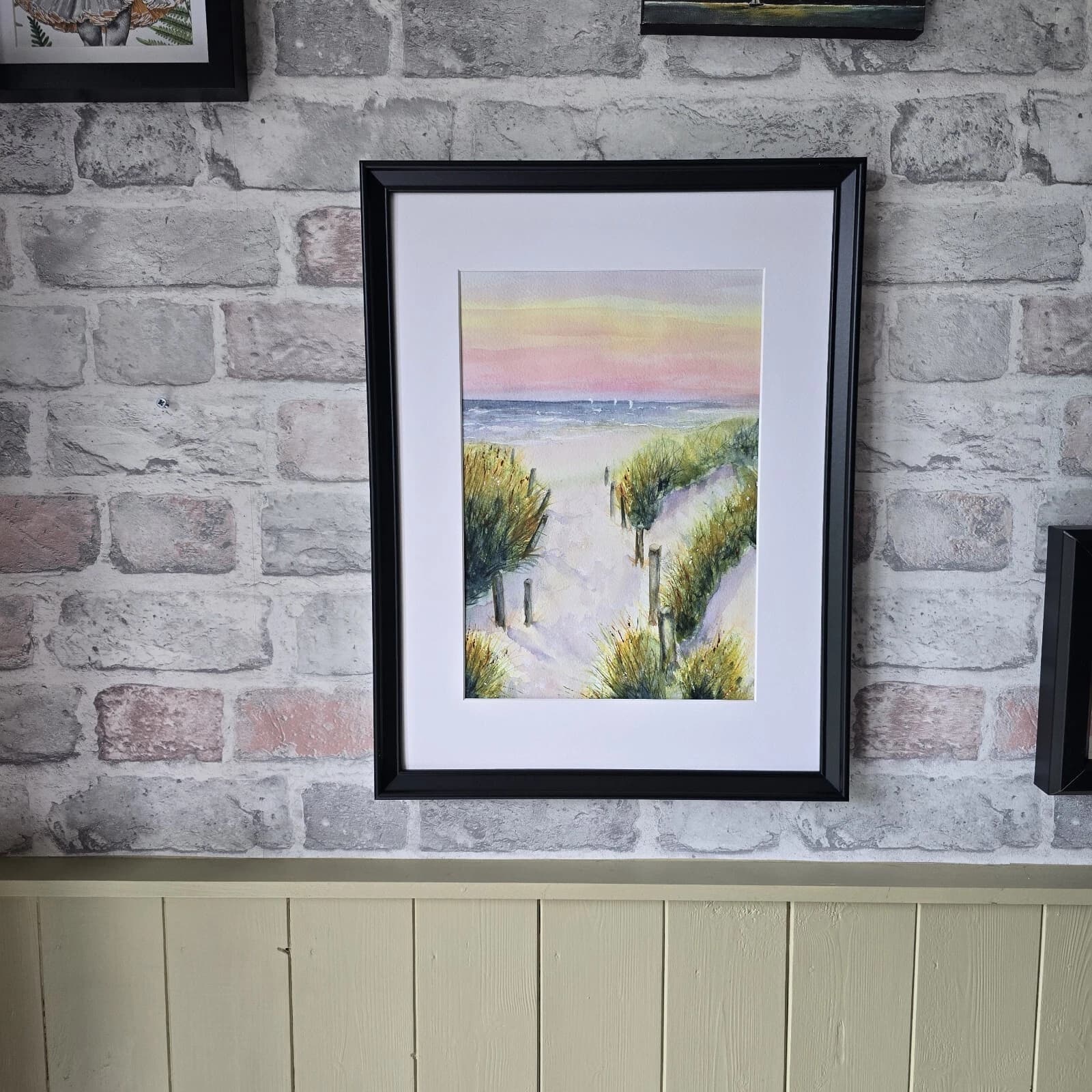 Watercolour Coastal Sunset Painting Framed Sand Dunes Gift thumbnail 4