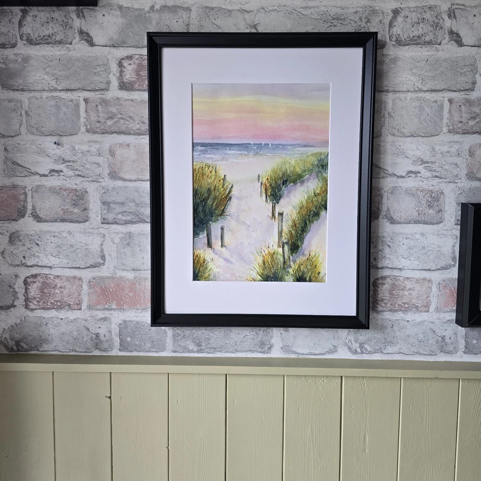 Watercolour Coastal Sunset Painting Framed Sand Dunes Gift thumbnail 7