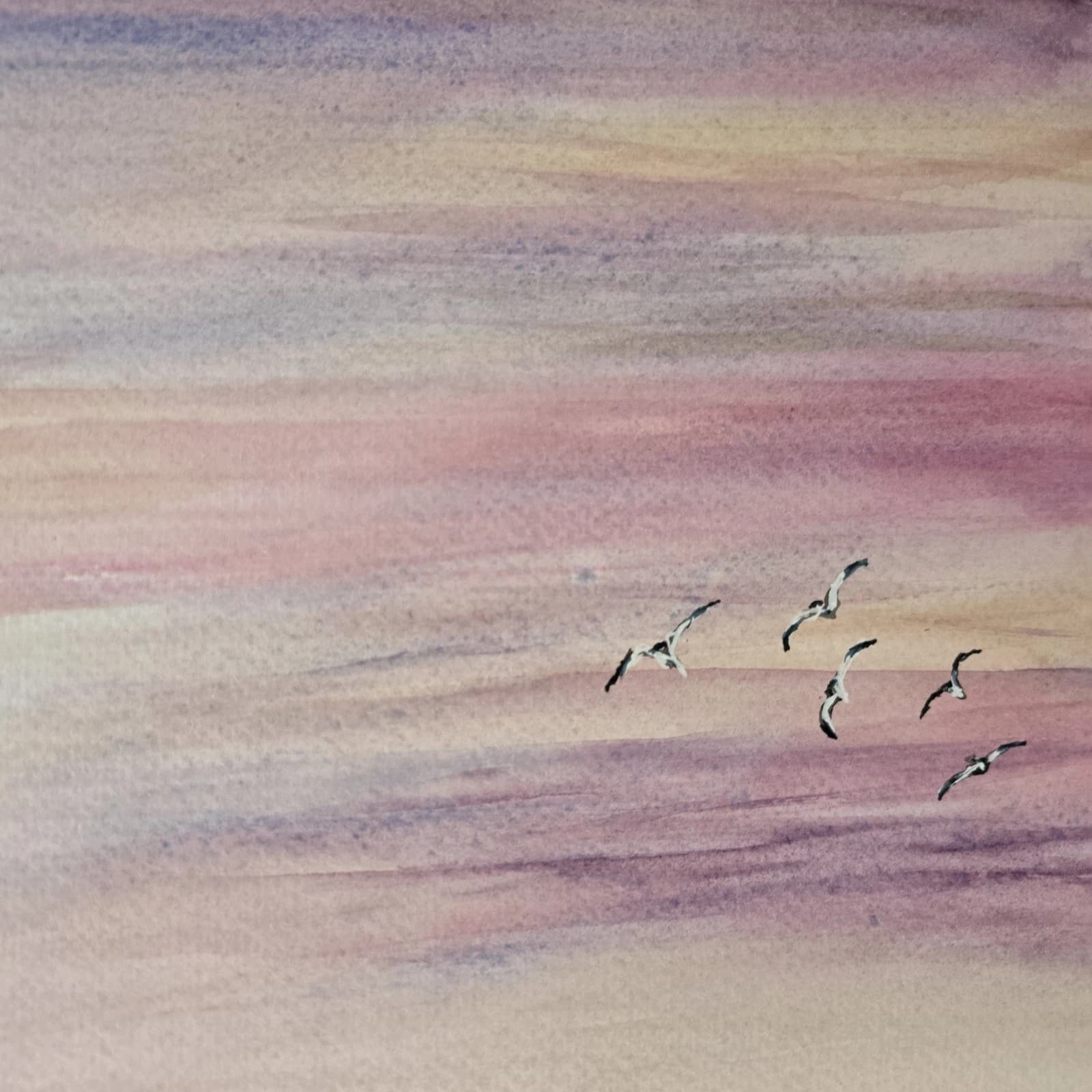 Watercolour Coastal Sunset Painting Framed Soft Shades Pink Gift thumbnail 12