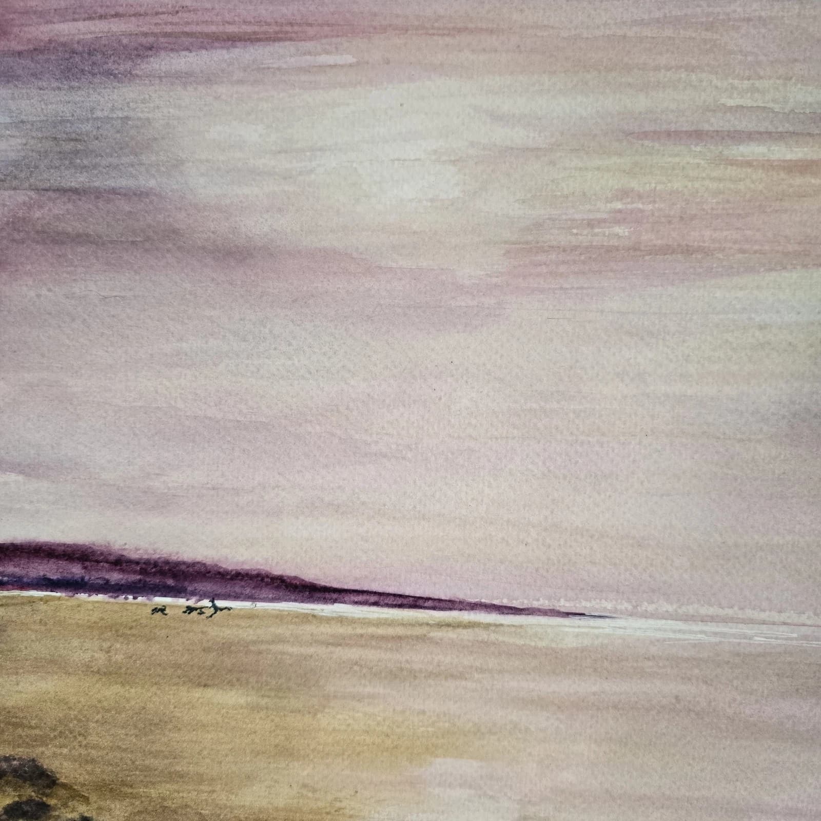 Watercolour Coastal Sunset Painting Framed Soft Shades Pink Gift thumbnail 7