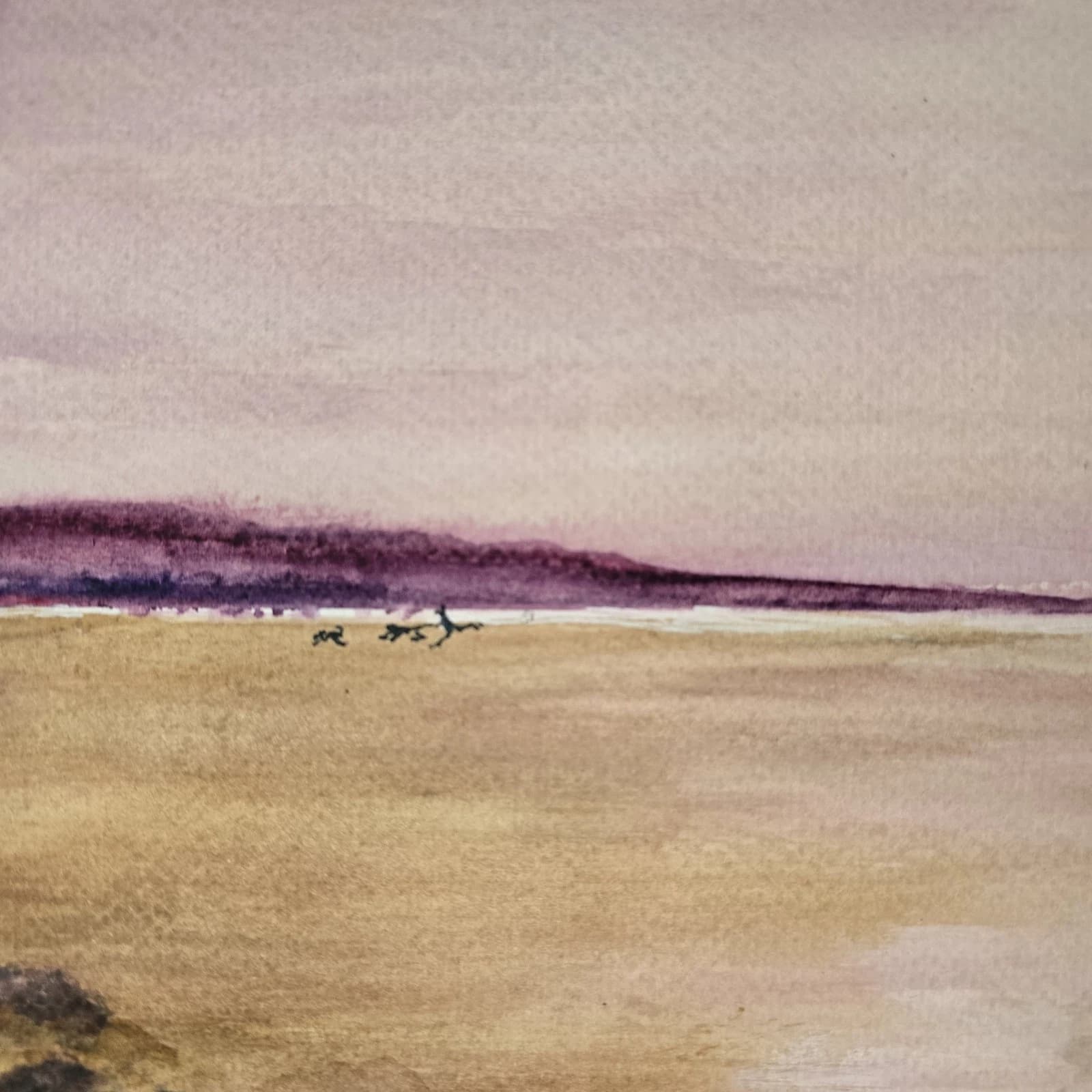 Watercolour Coastal Sunset Painting Framed Soft Shades Pink Gift thumbnail 10