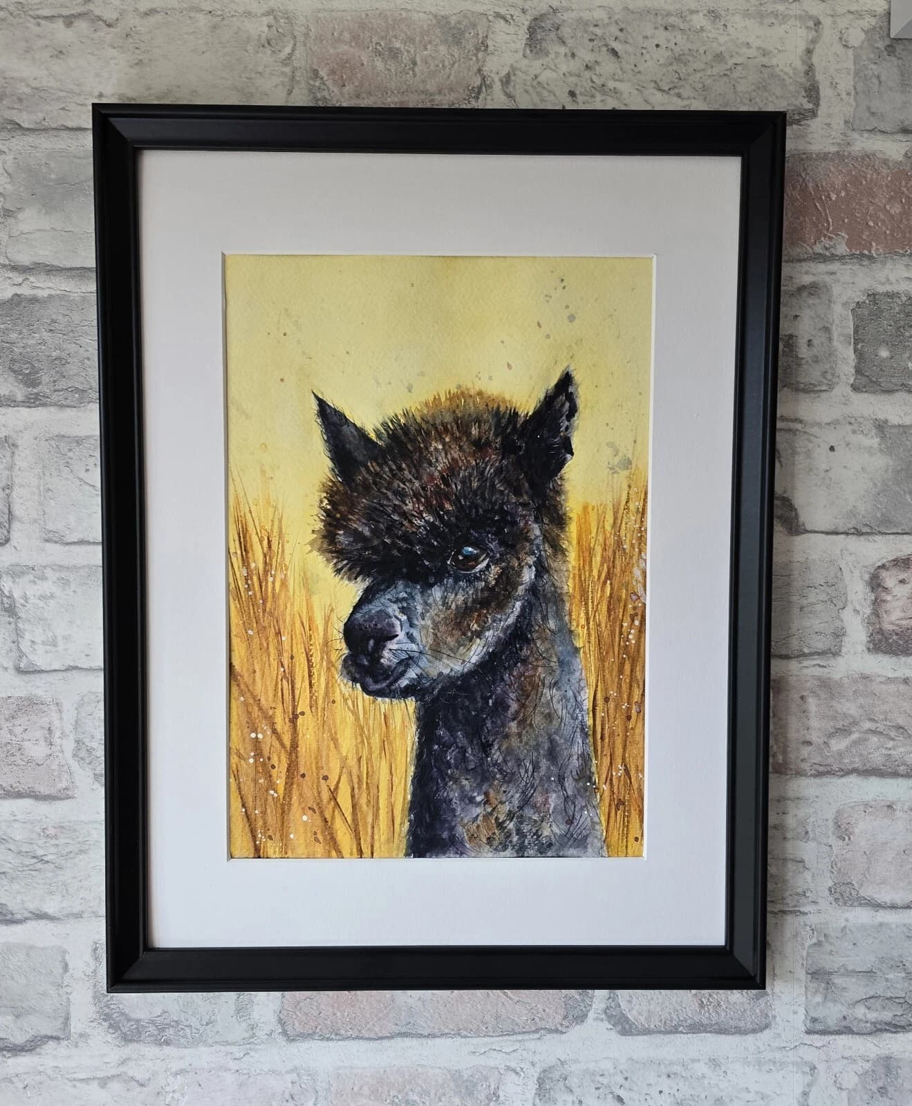 Watercolour Painting Alpaca Portrait Head Framed thumbnail 3
