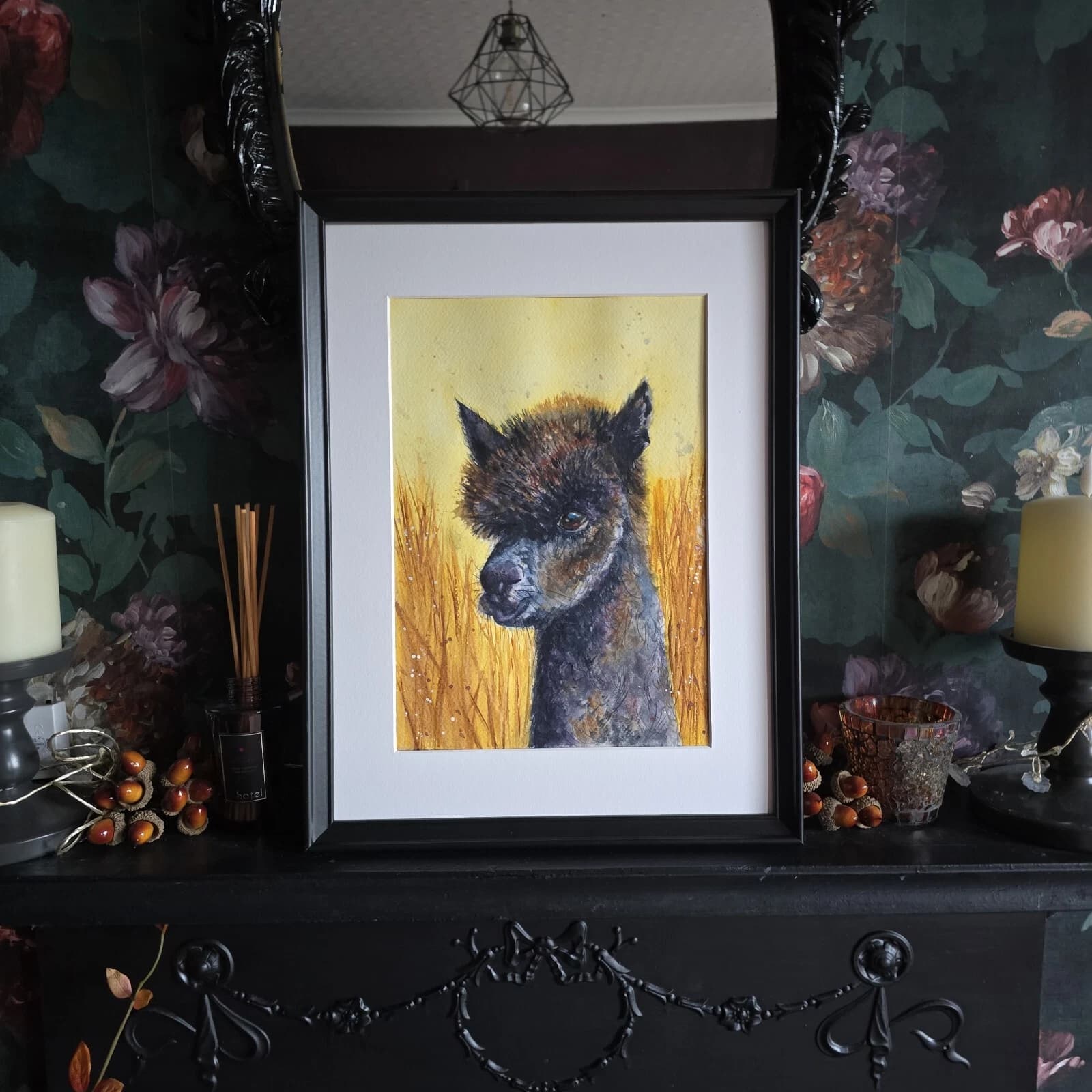 Watercolour Painting Alpaca Portrait Head Framed thumbnail 5