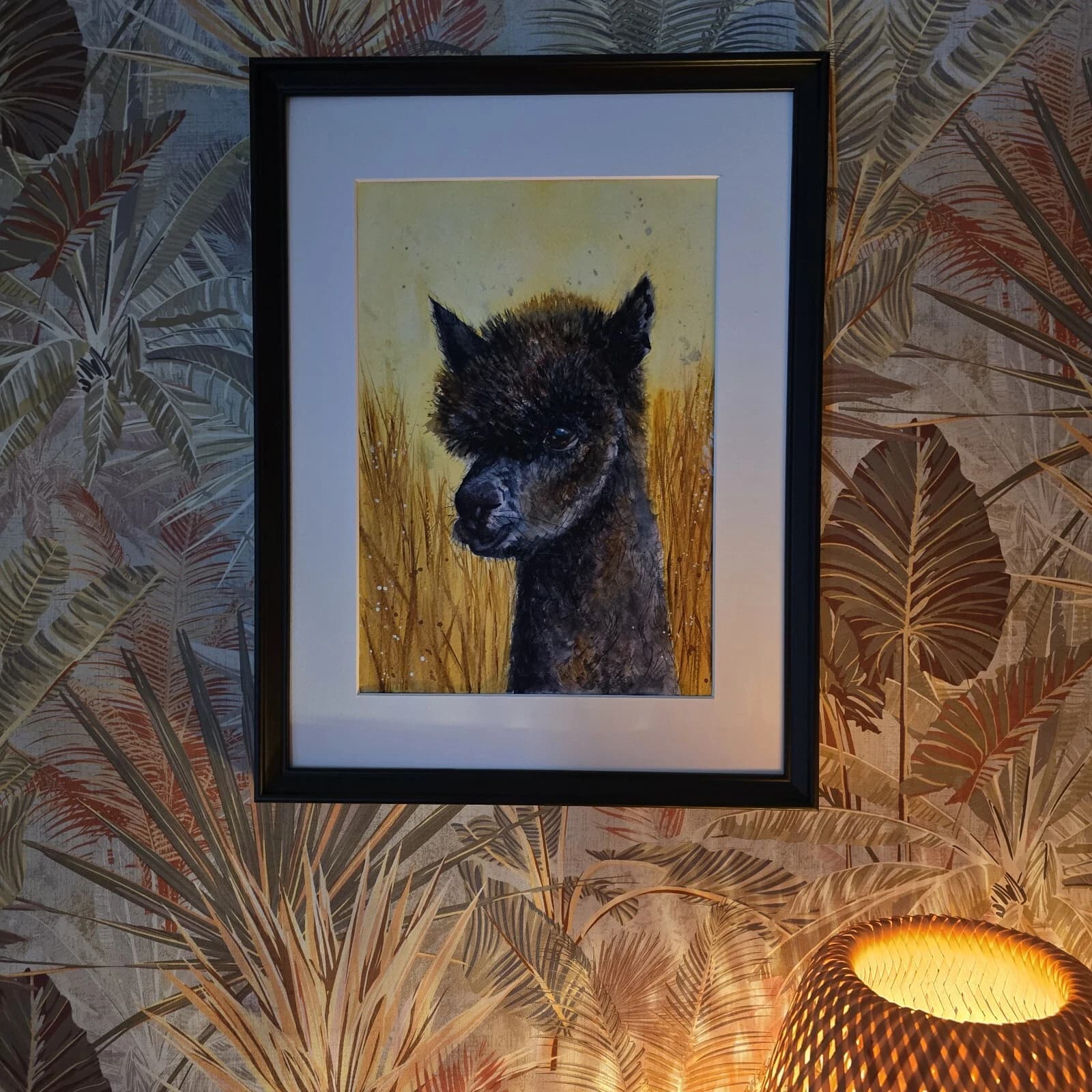 Watercolour Painting Alpaca Portrait Head Framed thumbnail 6