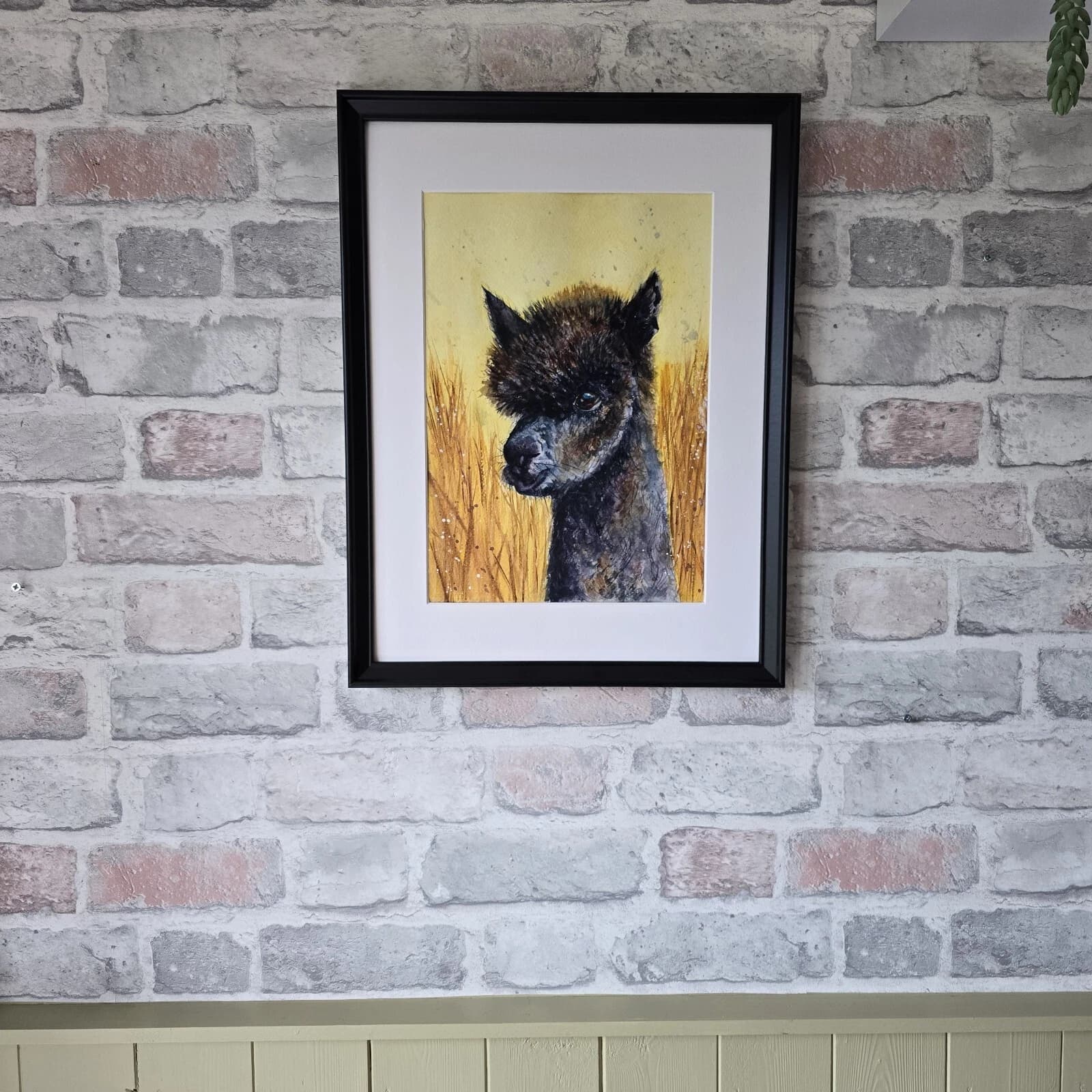 Watercolour Painting Alpaca Portrait Head Framed thumbnail 8
