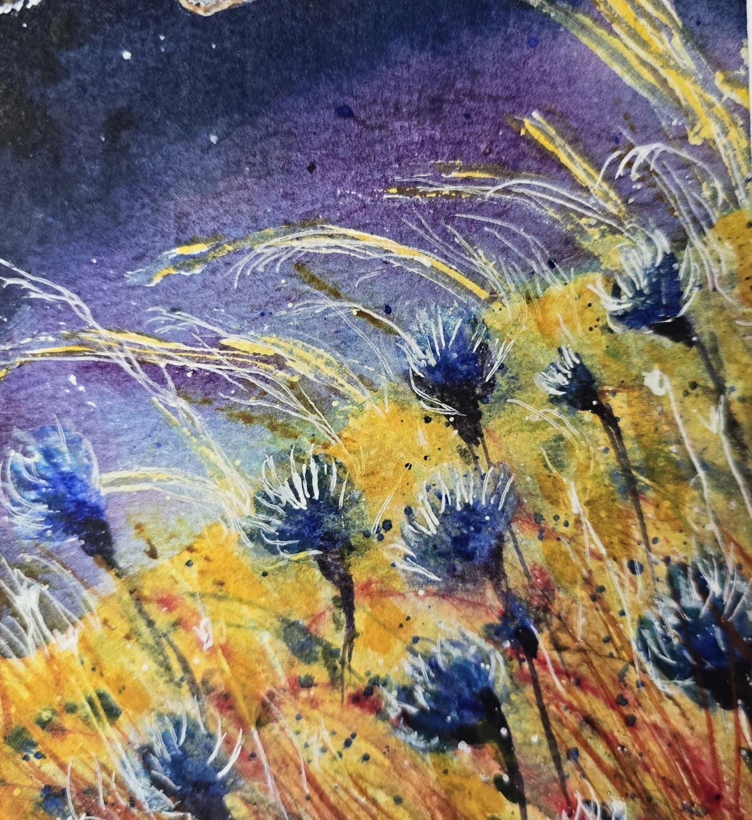 Watercolour Painting Barn Owl In Flight Cornflowers Framed thumbnail 12