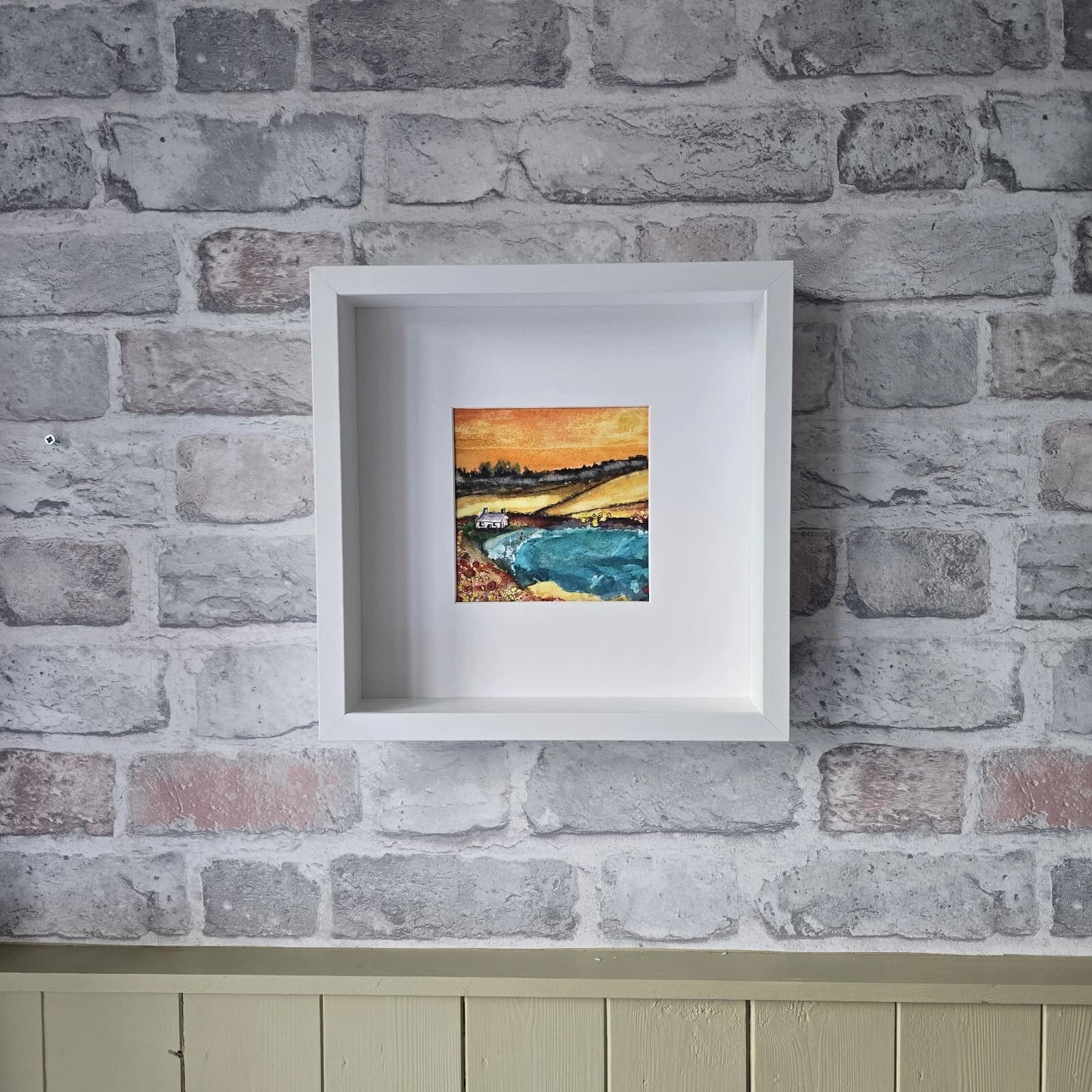 Watercolour Painting Coastal Cottage Box-Frame thumbnail 2
