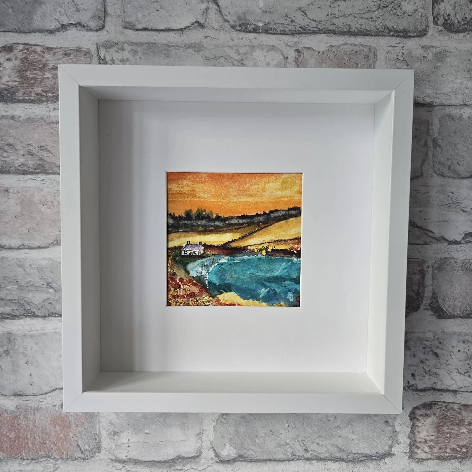 Watercolour Painting Coastal Cottage Box-Frame thumbnail 3
