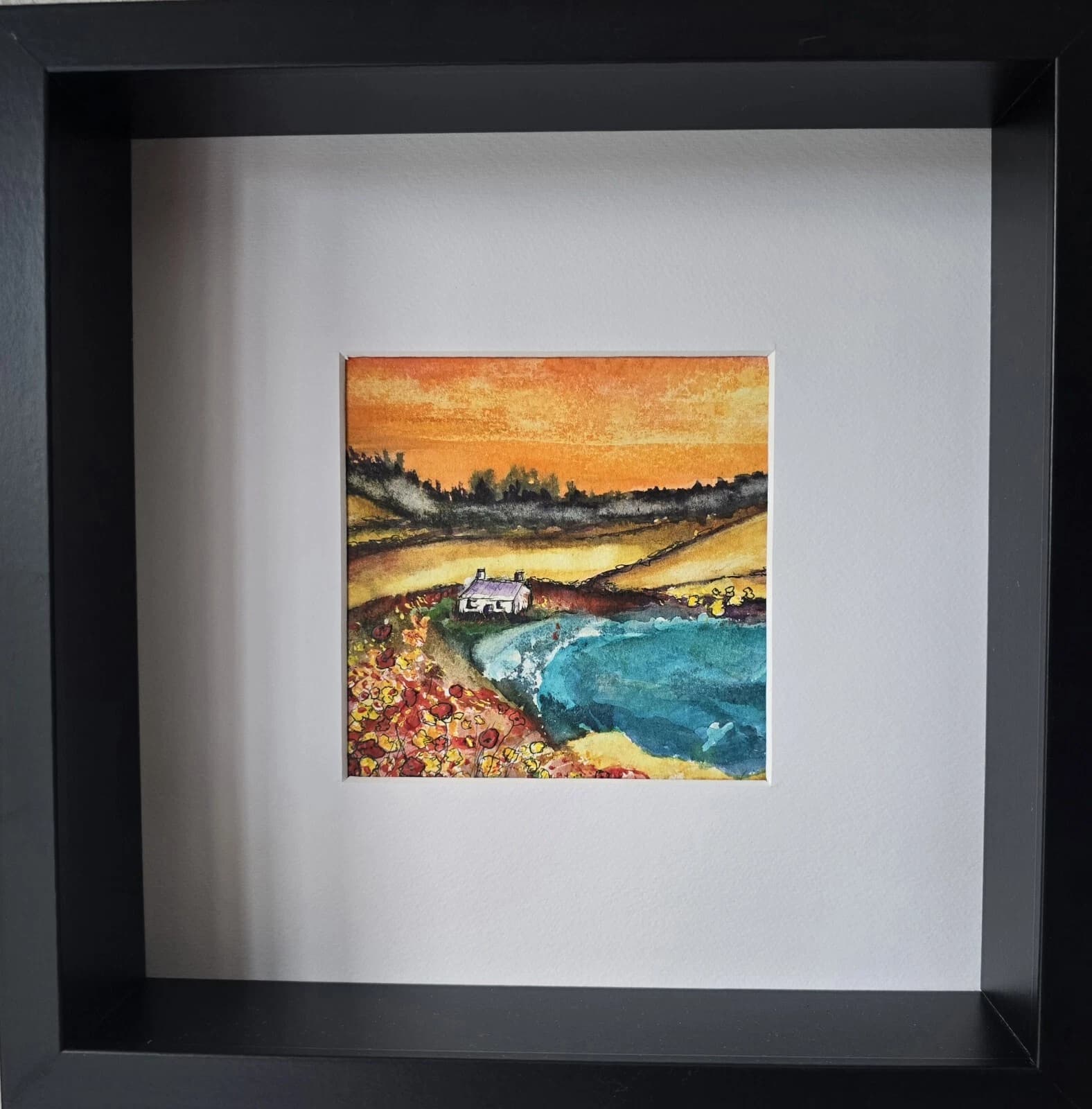 Watercolour Painting Coastal Cottage Box-Frame thumbnail 7