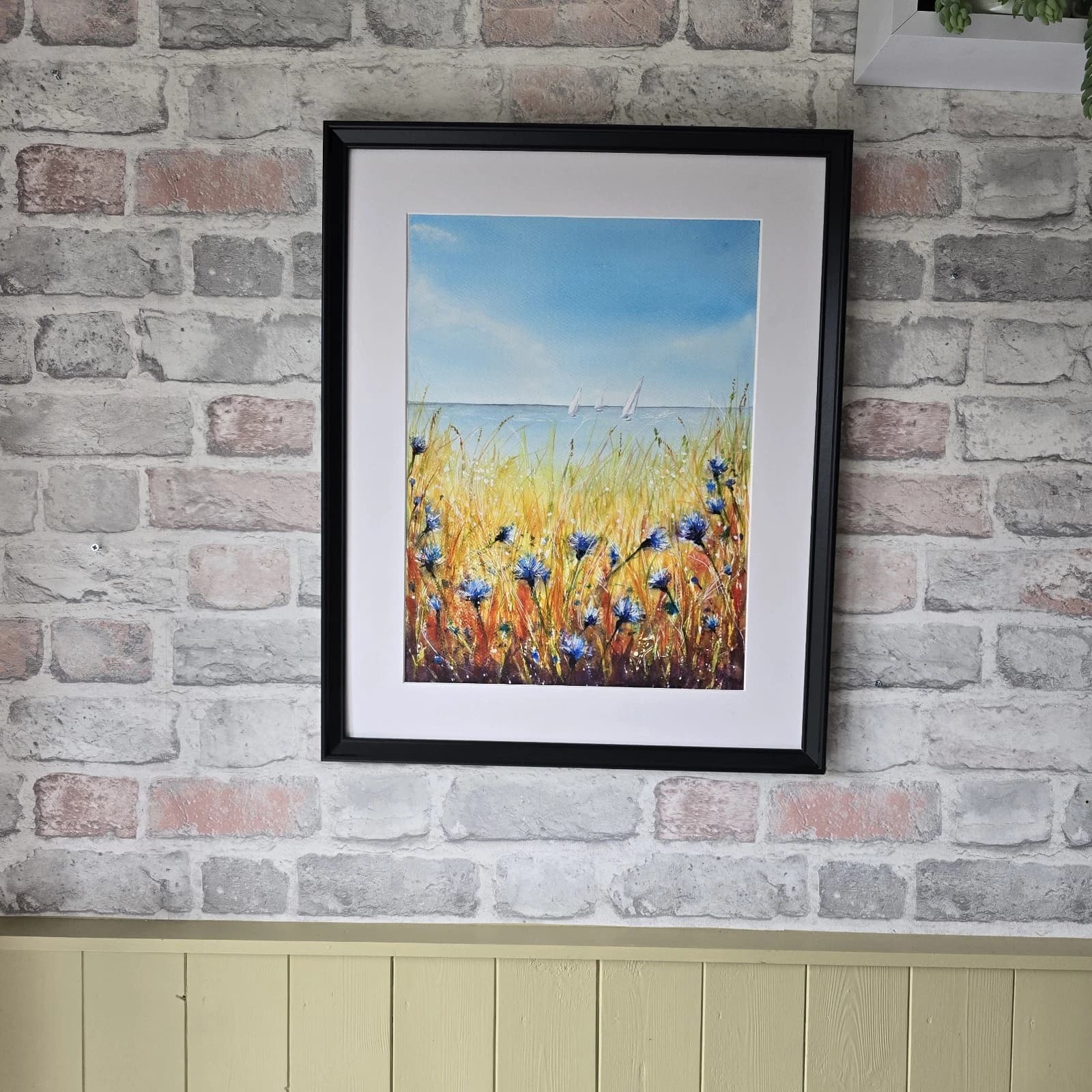 Watercolour Painting Floral Coastal Boats Framed Cornflowers thumbnail 11