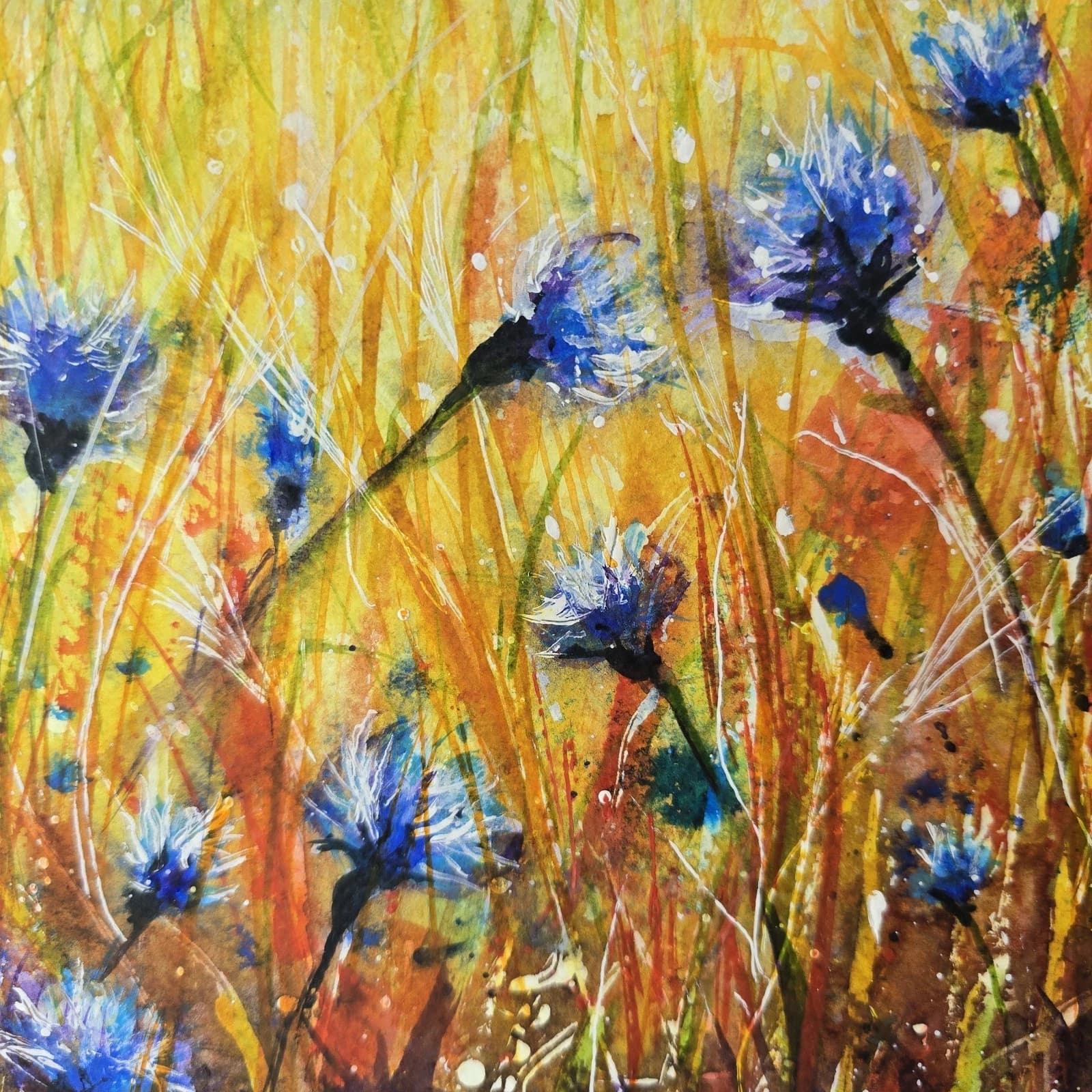 Watercolour Painting Floral Coastal Boats Framed Cornflowers thumbnail 13