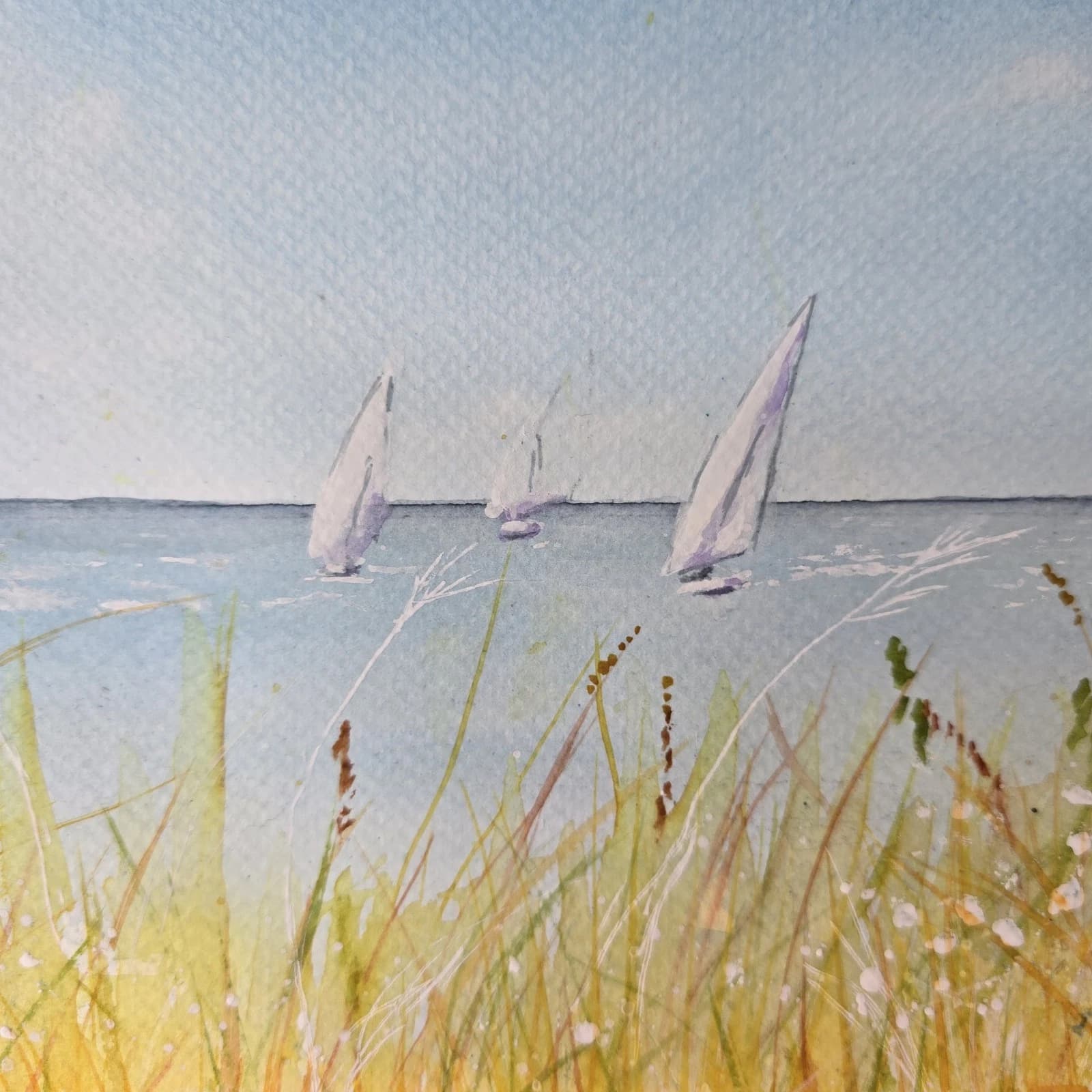 Watercolour Painting Floral Coastal Boats Framed Cornflowers thumbnail 14