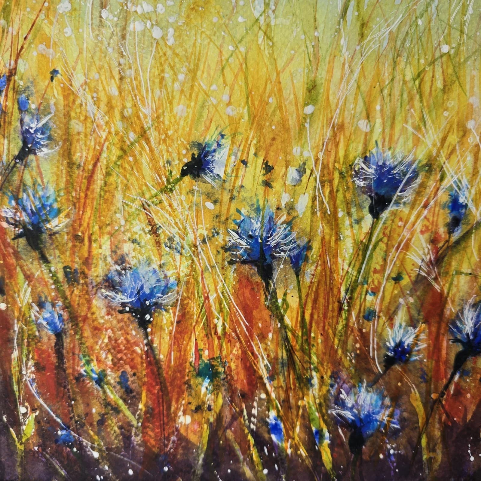 Watercolour Painting Floral Coastal Boats Framed Cornflowers thumbnail 15