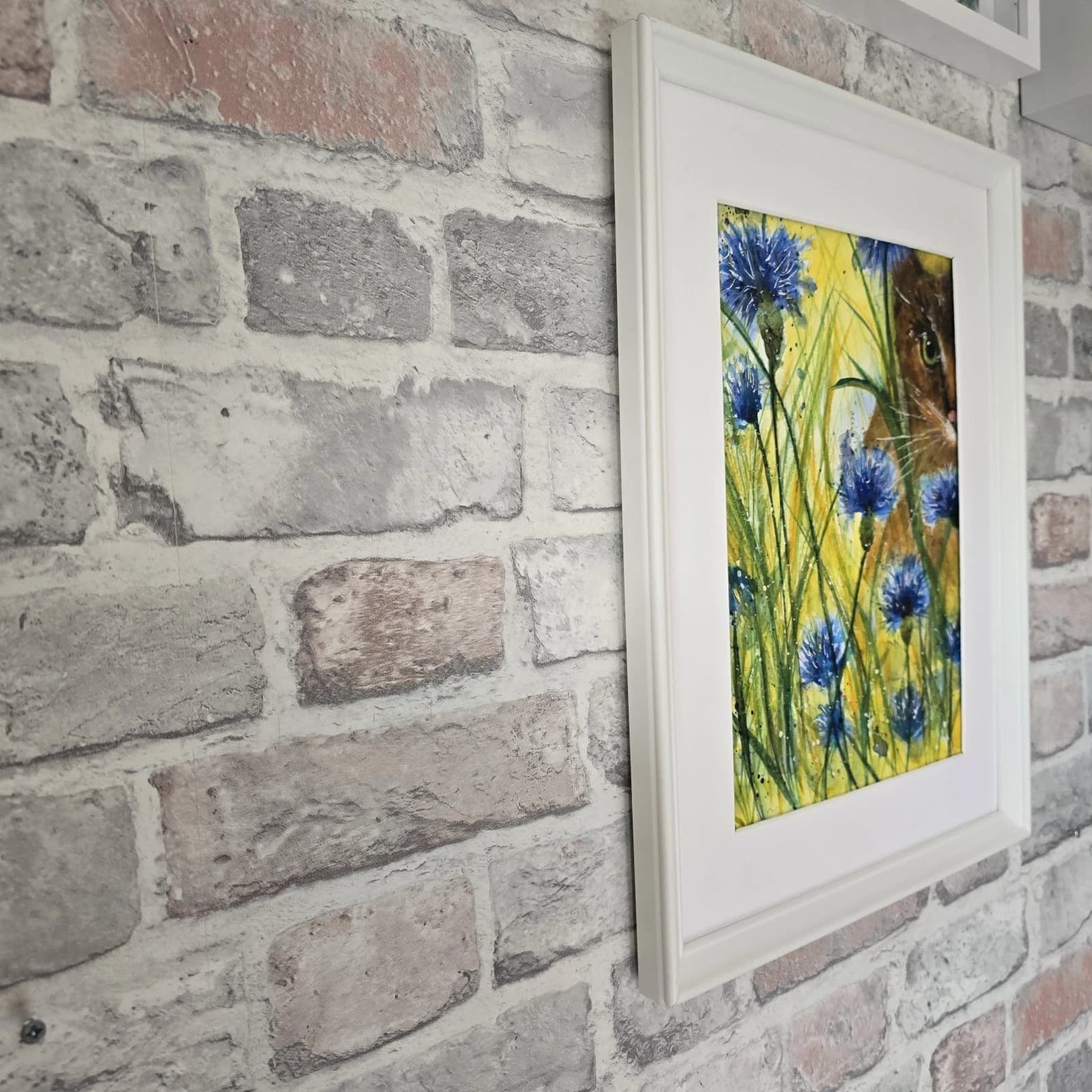 Watercolour Painting Floral Cornflowers Spring Cat Framed thumbnail 7