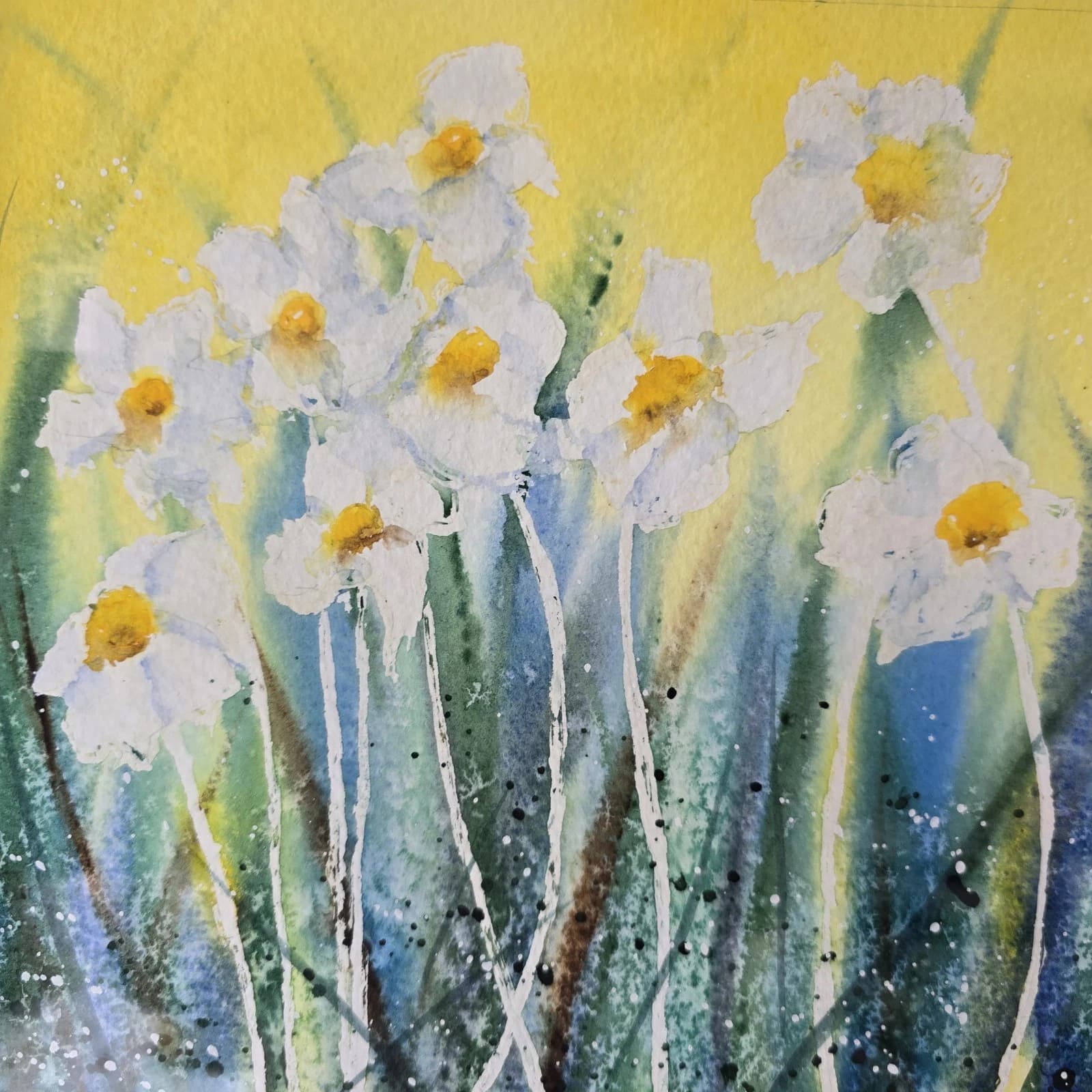 Watercolour Painting Floral Daisies Spring Framed thumbnail 4