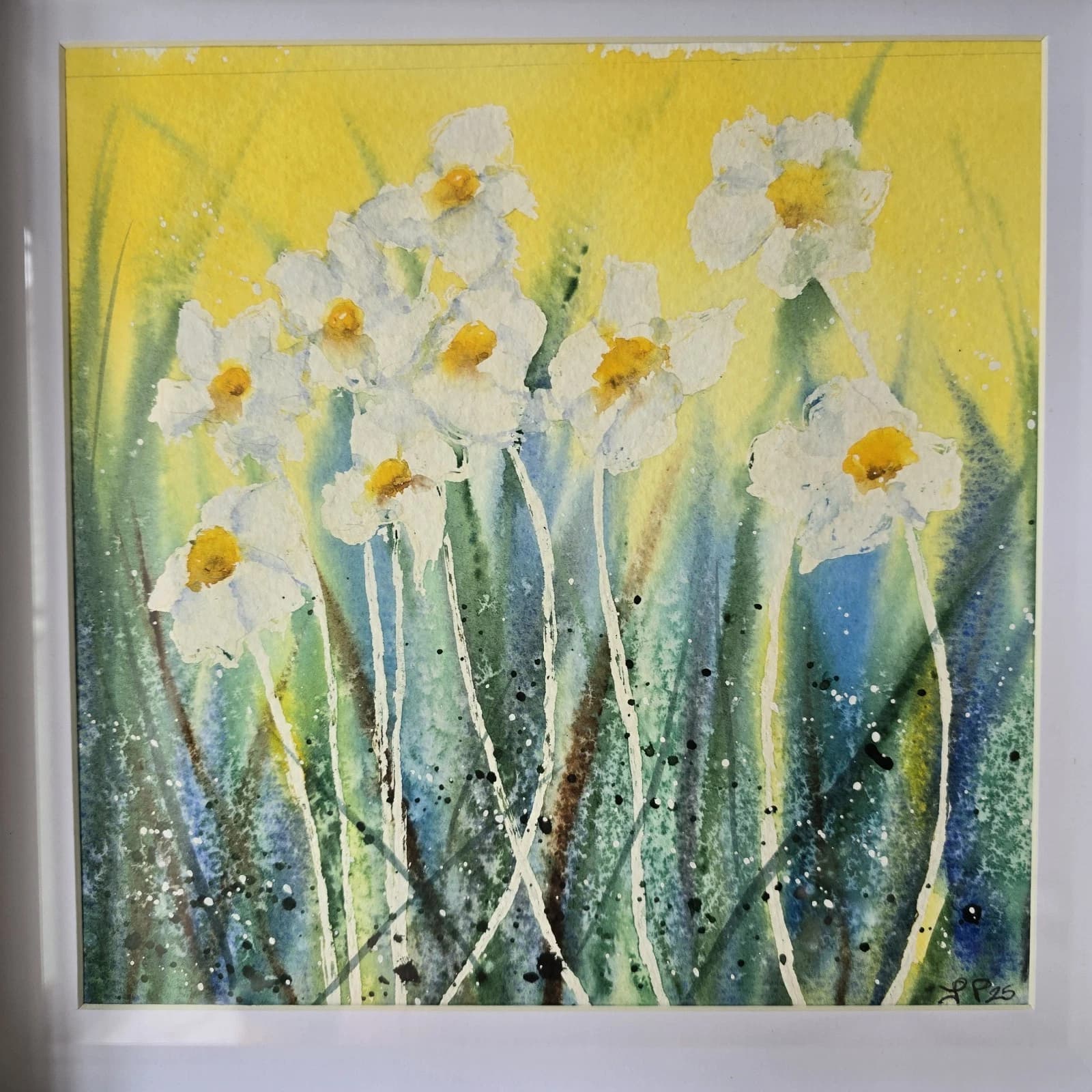 Watercolour Painting Floral Daisies Spring Framed thumbnail 5