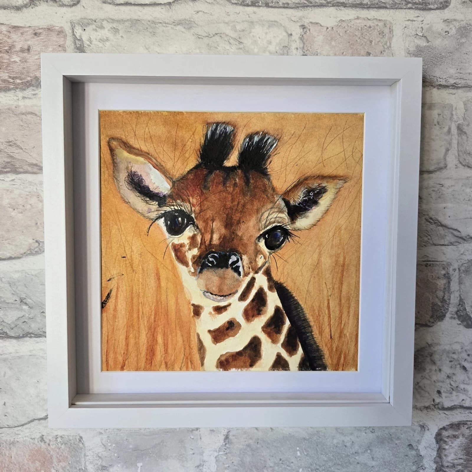 Watercolour Painting Giraffe Calf Baby Portrait Framed Art thumbnail 4