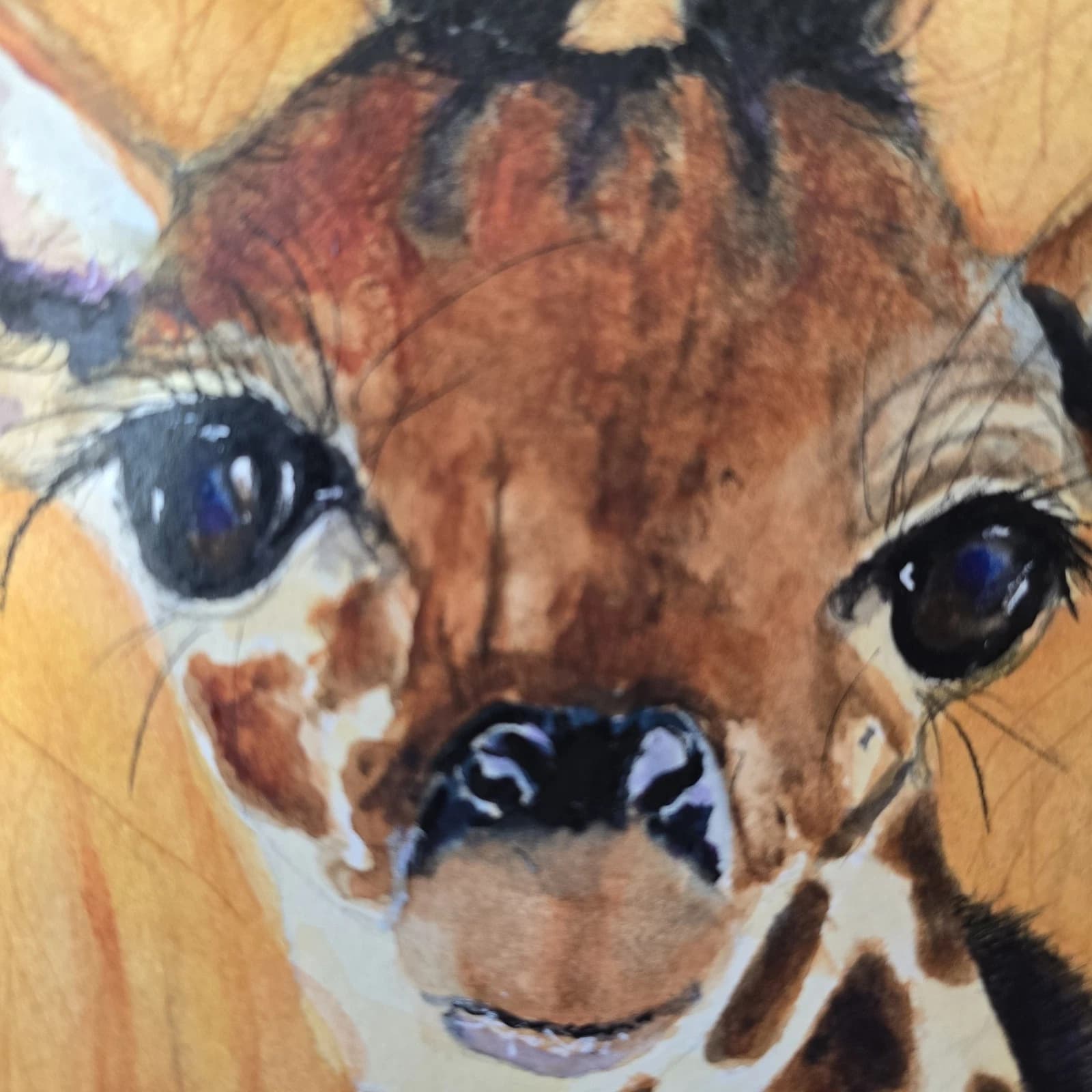Watercolour Painting Giraffe Calf Baby Portrait Framed Art thumbnail 6