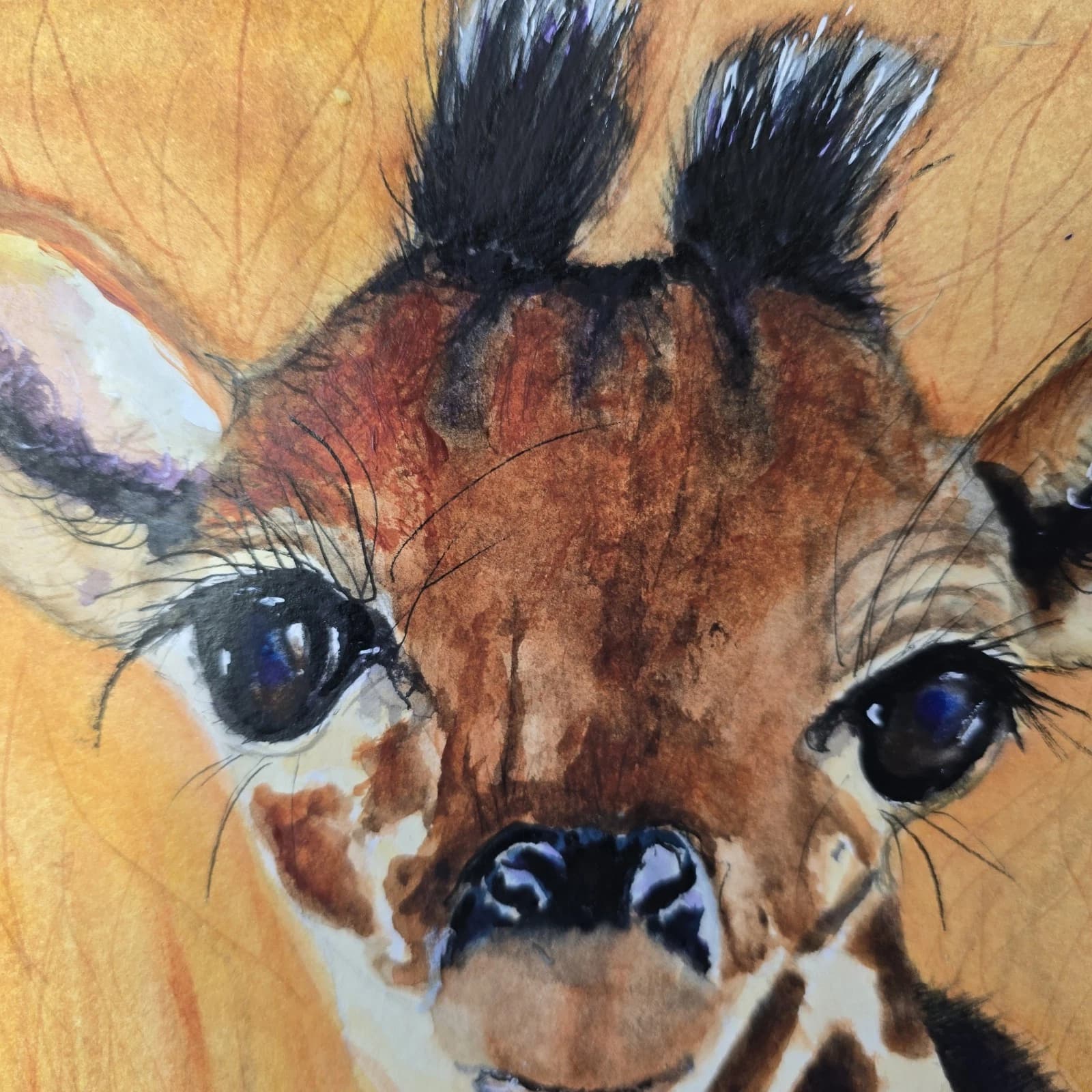 Watercolour Painting Giraffe Calf Baby Portrait Framed Art thumbnail 7