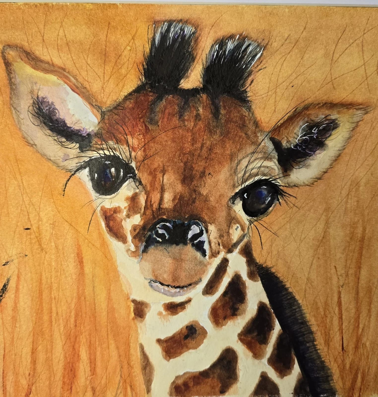 Watercolour Painting Giraffe Calf Baby Portrait Framed Art thumbnail 8