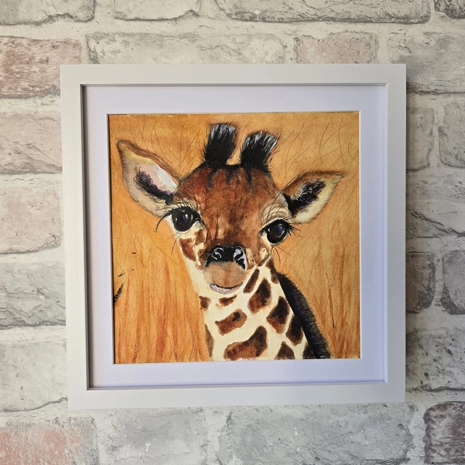 Watercolour Painting Giraffe Calf Baby Portrait Framed Art thumbnail 10