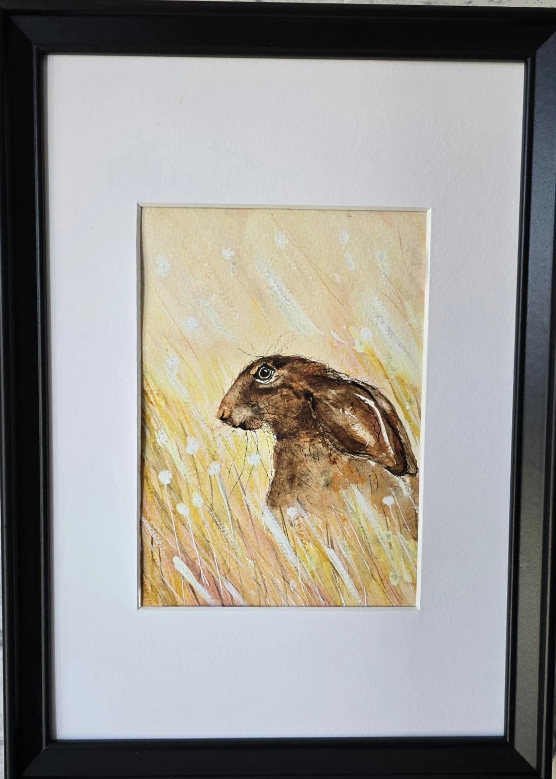 Watercolour Painting Hare Meadow Easter Spring Gift Framed thumbnail 2