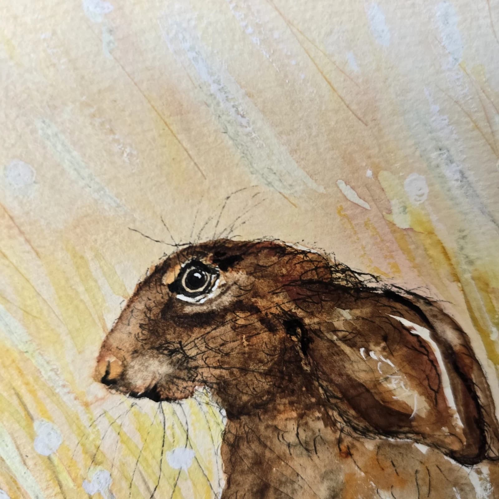 Watercolour Painting Hare Meadow Easter Spring Gift Framed thumbnail 11