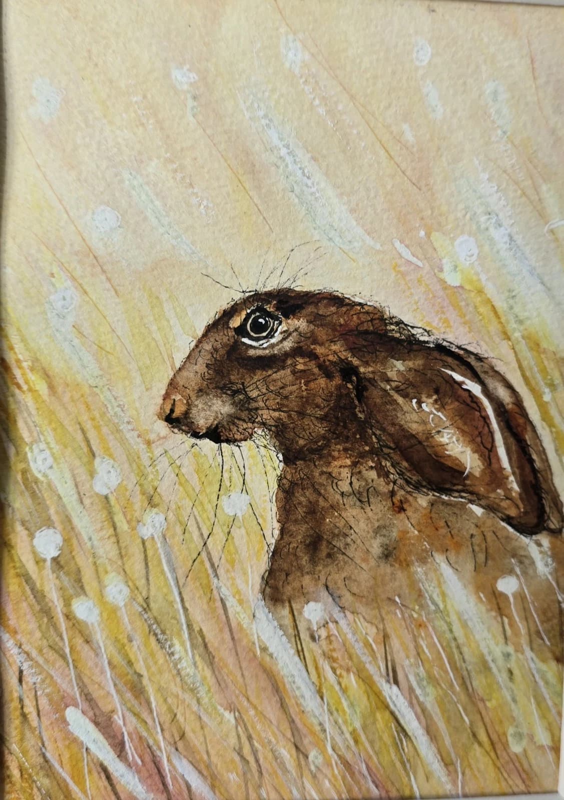 Watercolour Painting Hare Meadow Easter Spring Gift Framed thumbnail 12