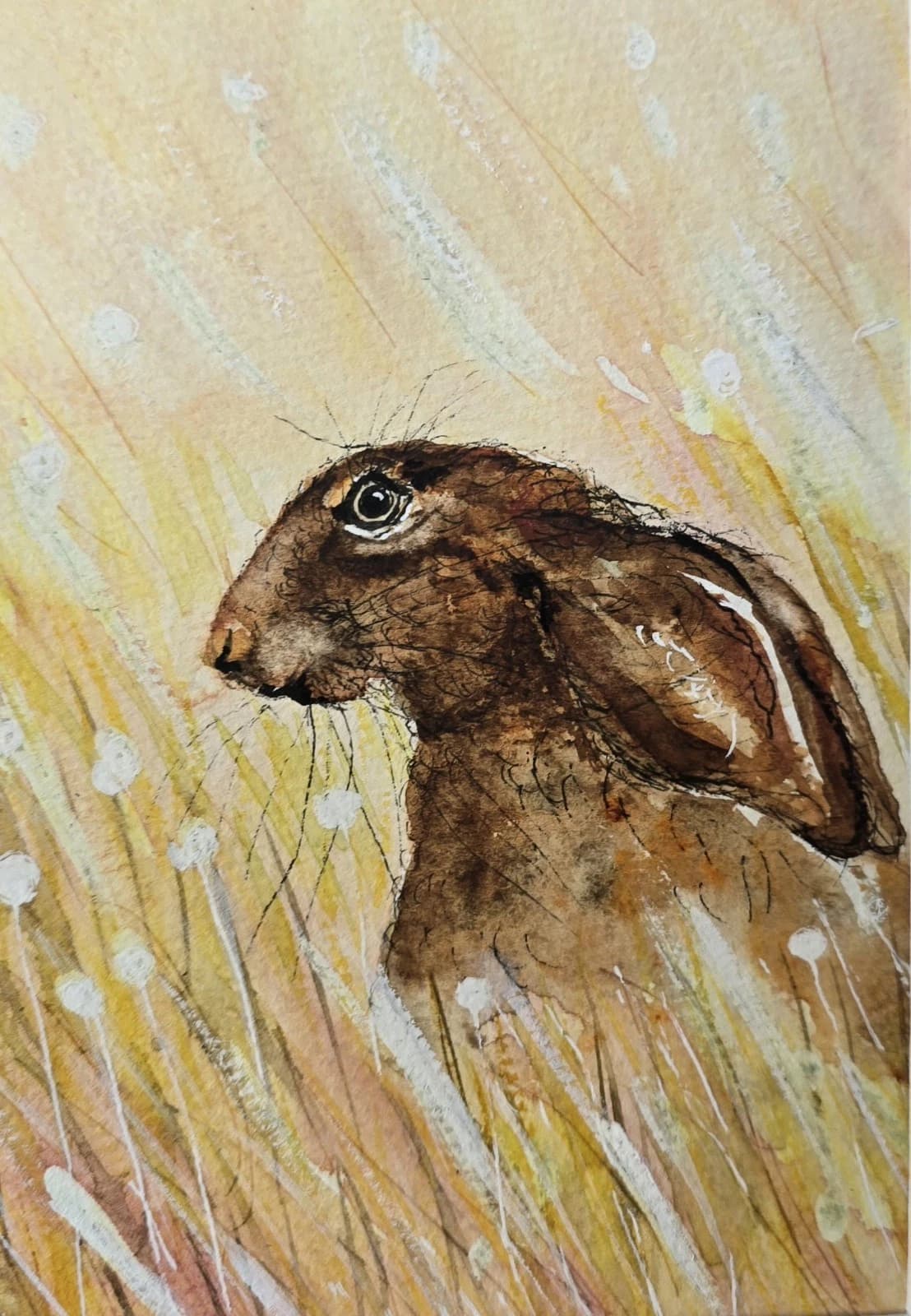 Watercolour Painting Hare Meadow Easter Spring Gift Framed thumbnail 13