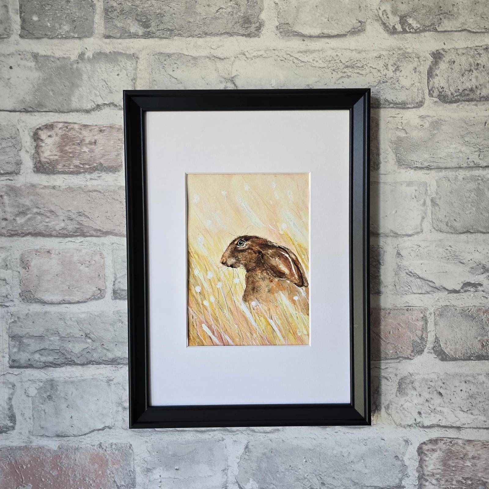 Watercolour Painting Hare Meadow Easter Spring Gift Framed thumbnail 3