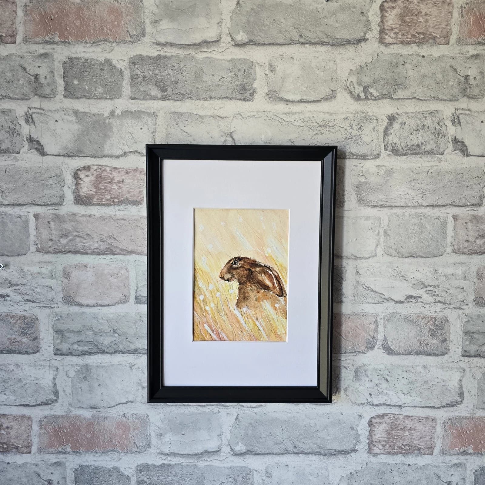 Watercolour Painting Hare Meadow Easter Spring Gift Framed thumbnail 4