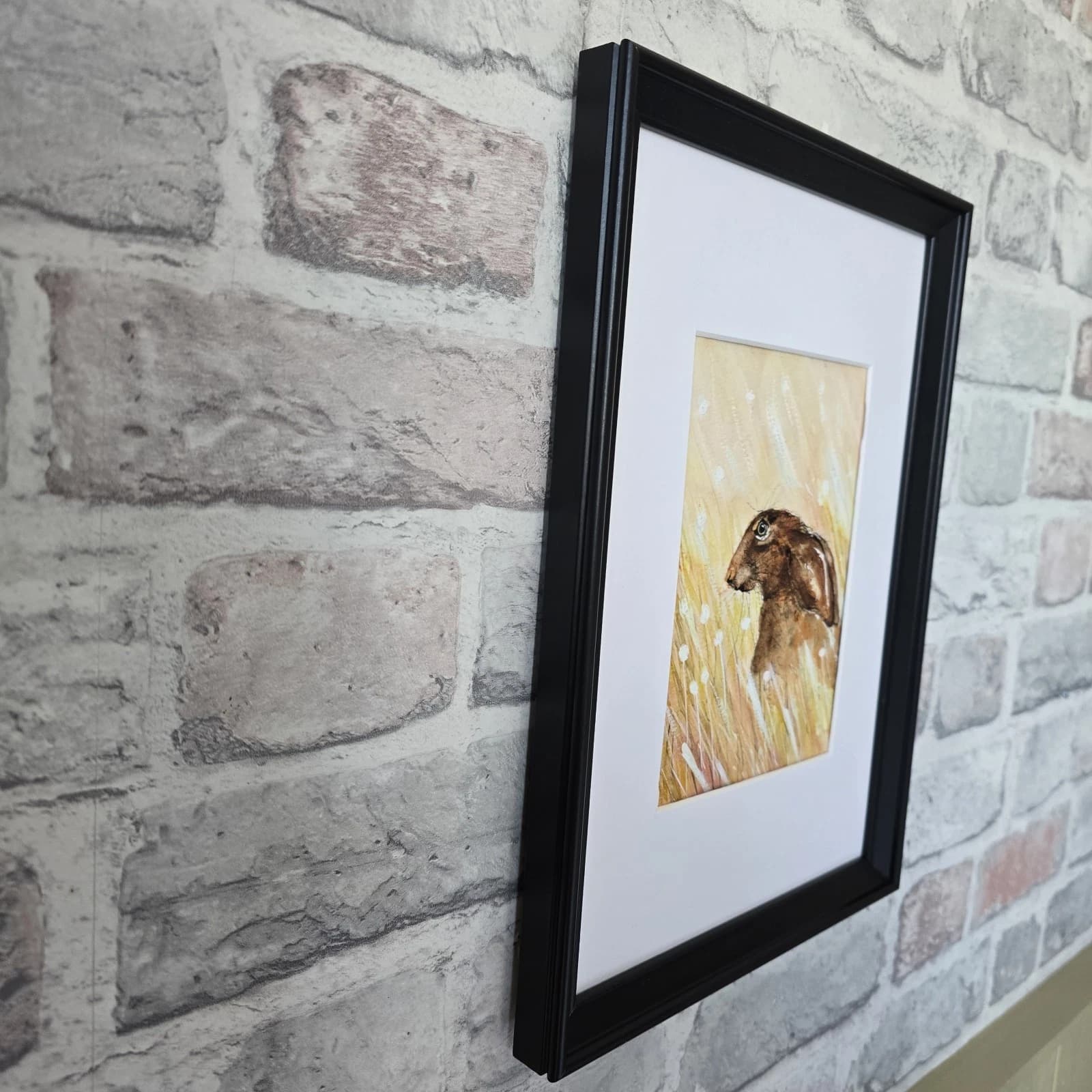 Watercolour Painting Hare Meadow Easter Spring Gift Framed thumbnail 5