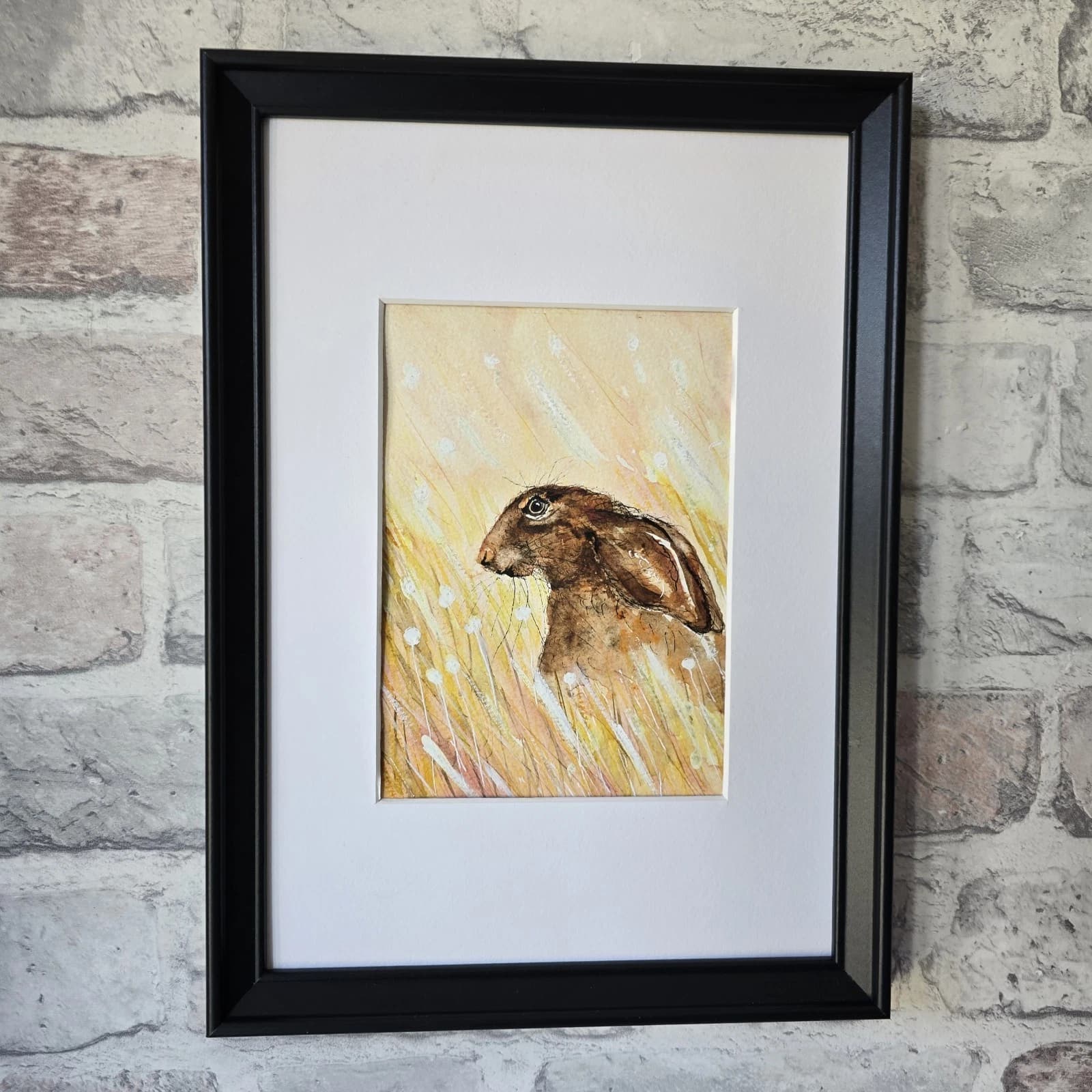 Watercolour Painting Hare Meadow Easter Spring Gift Framed thumbnail 6