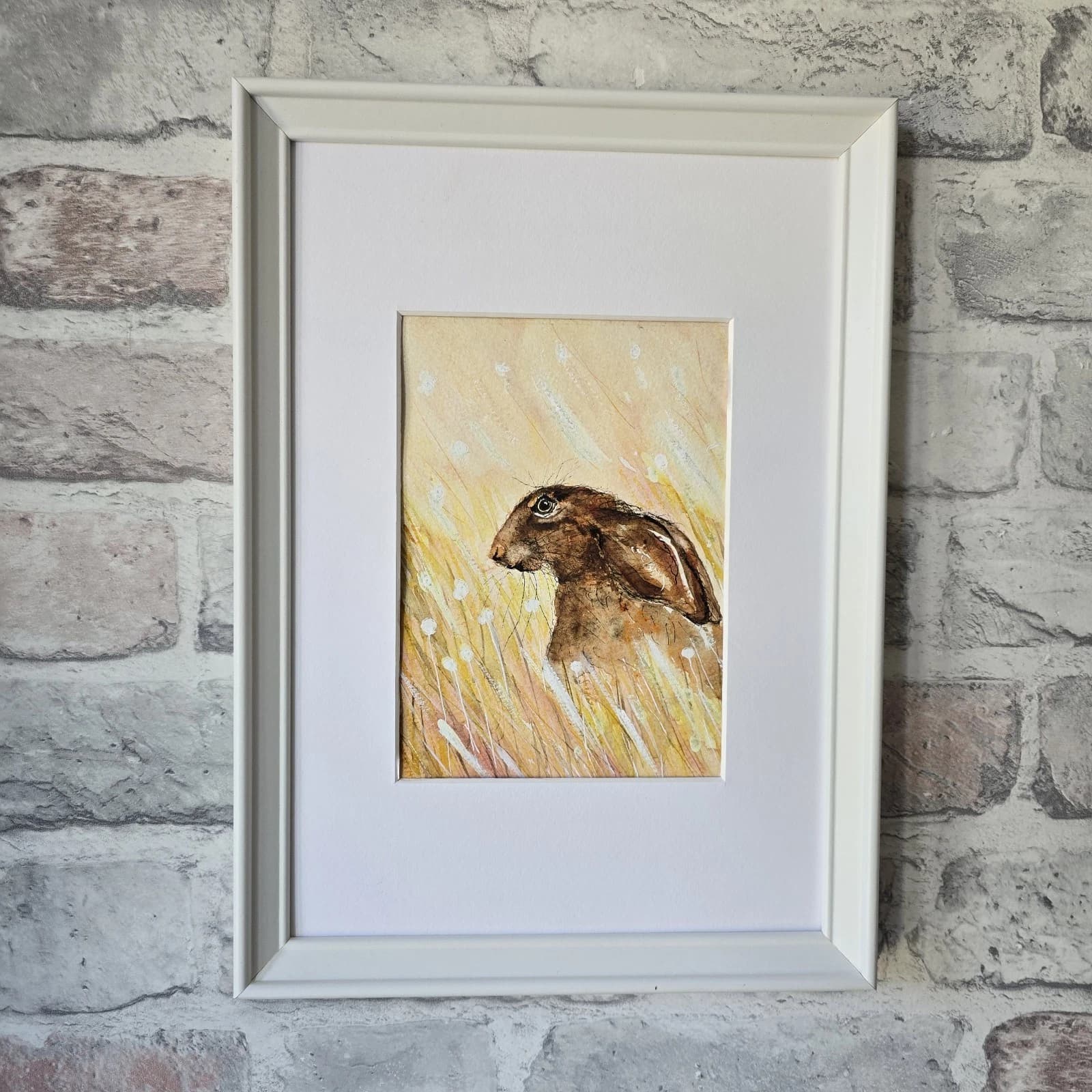 Watercolour Painting Hare Meadow Easter Spring Gift Framed thumbnail 7