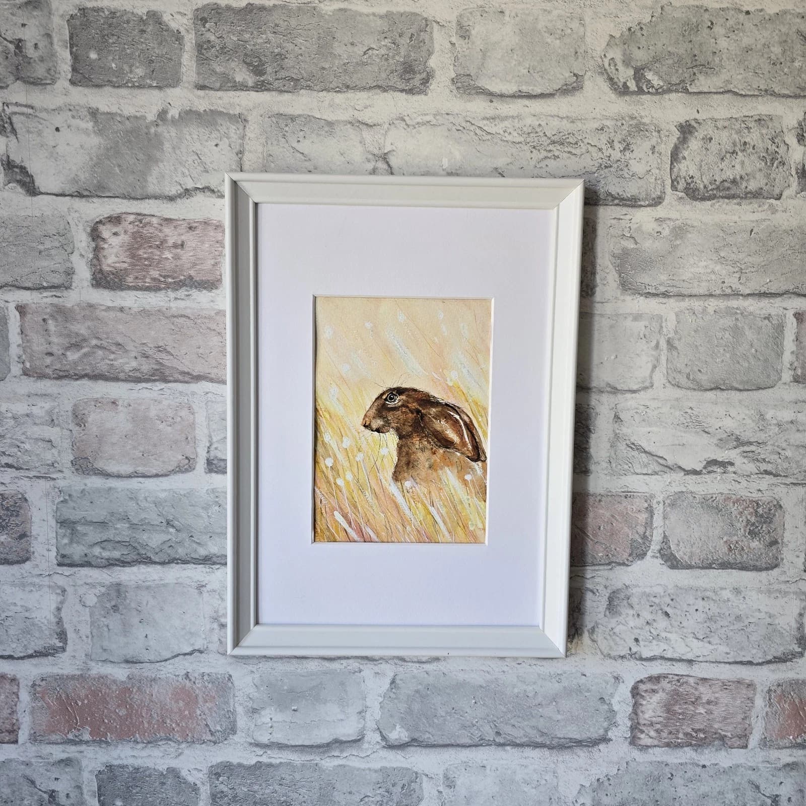 Watercolour Painting Hare Meadow Easter Spring Gift Framed thumbnail 8