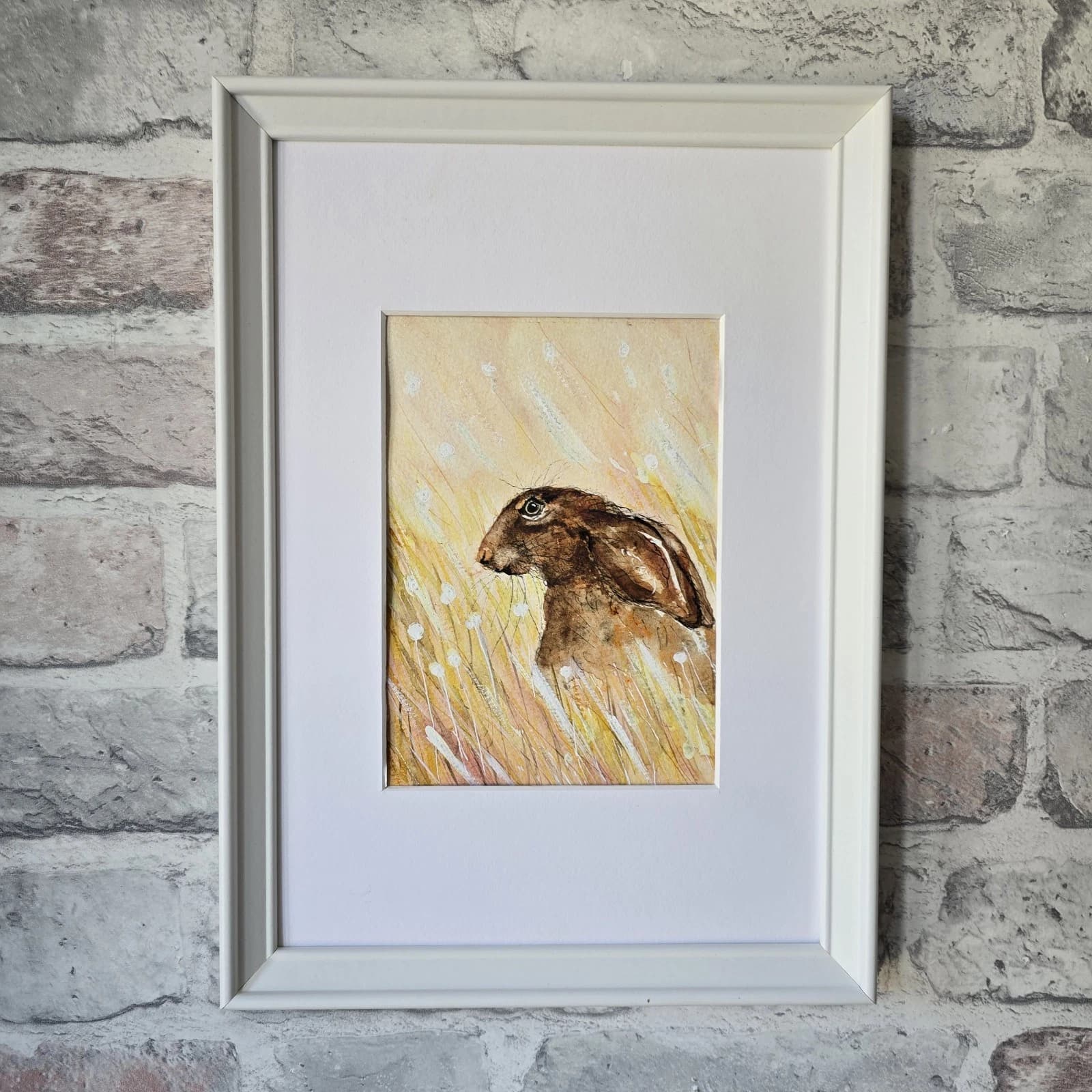 Watercolour Painting Hare Meadow Easter Spring Gift Framed thumbnail 10