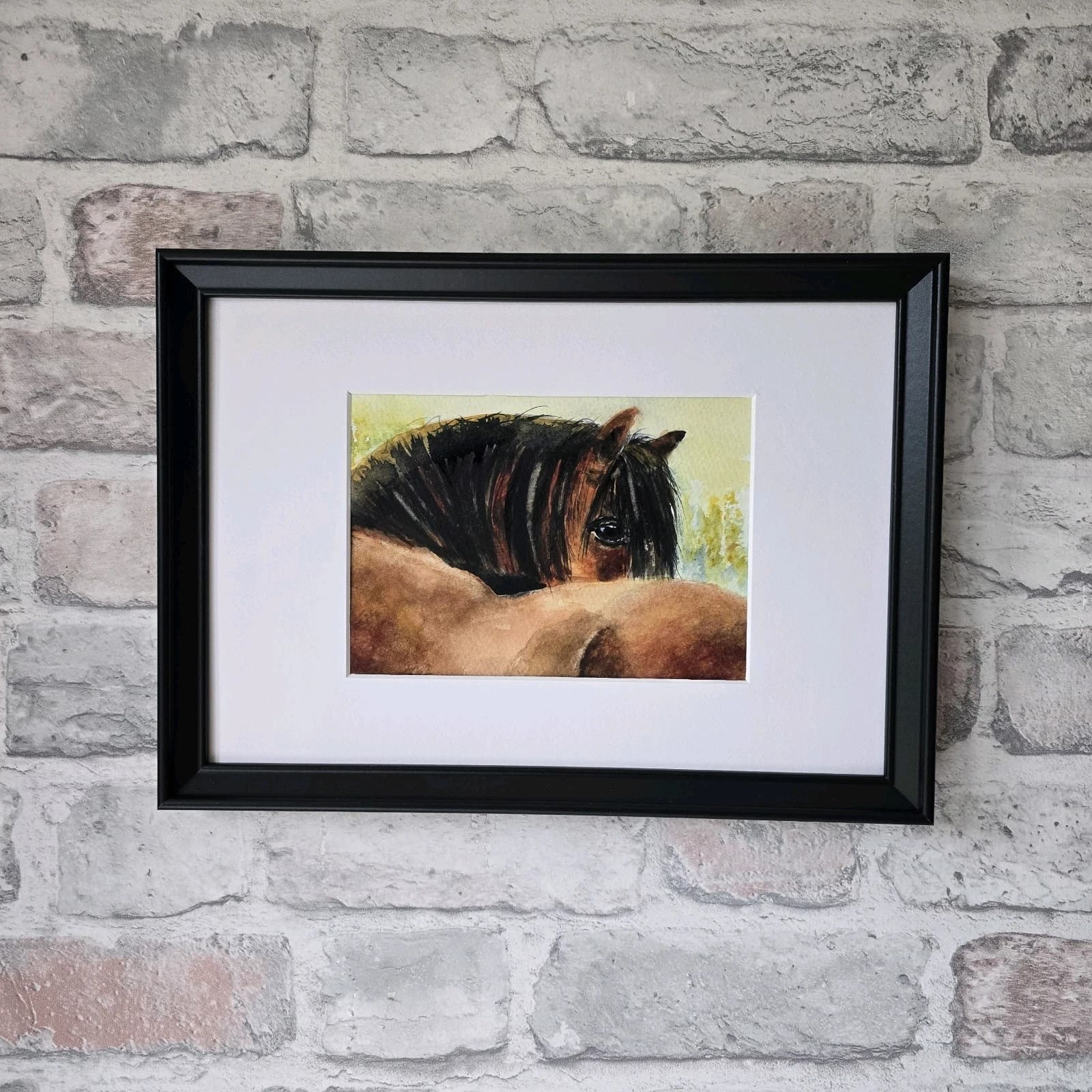 Watercolour Painting Horse Pony Bay Framed thumbnail 2