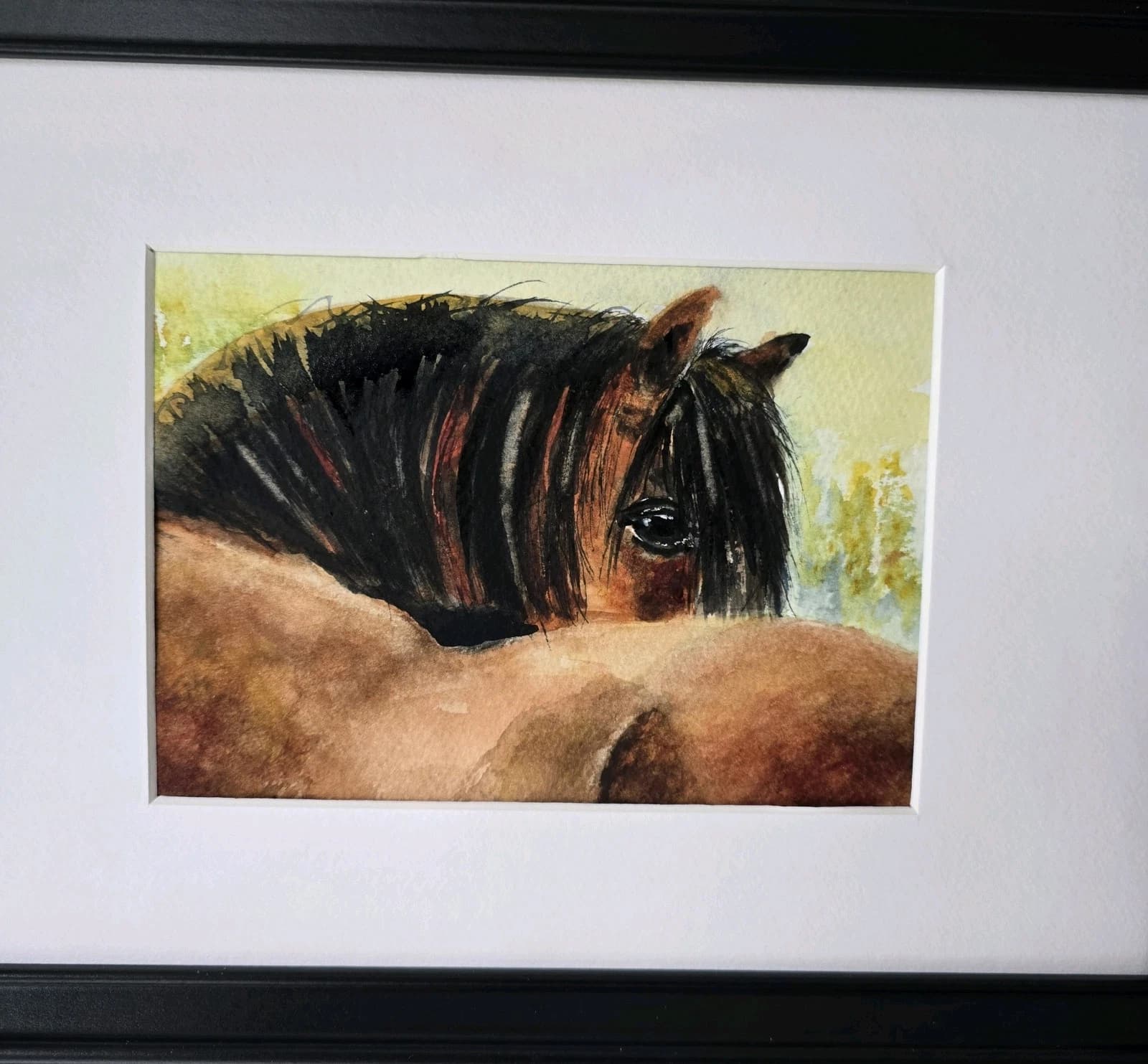 Watercolour Painting Horse Pony Bay Framed thumbnail 14